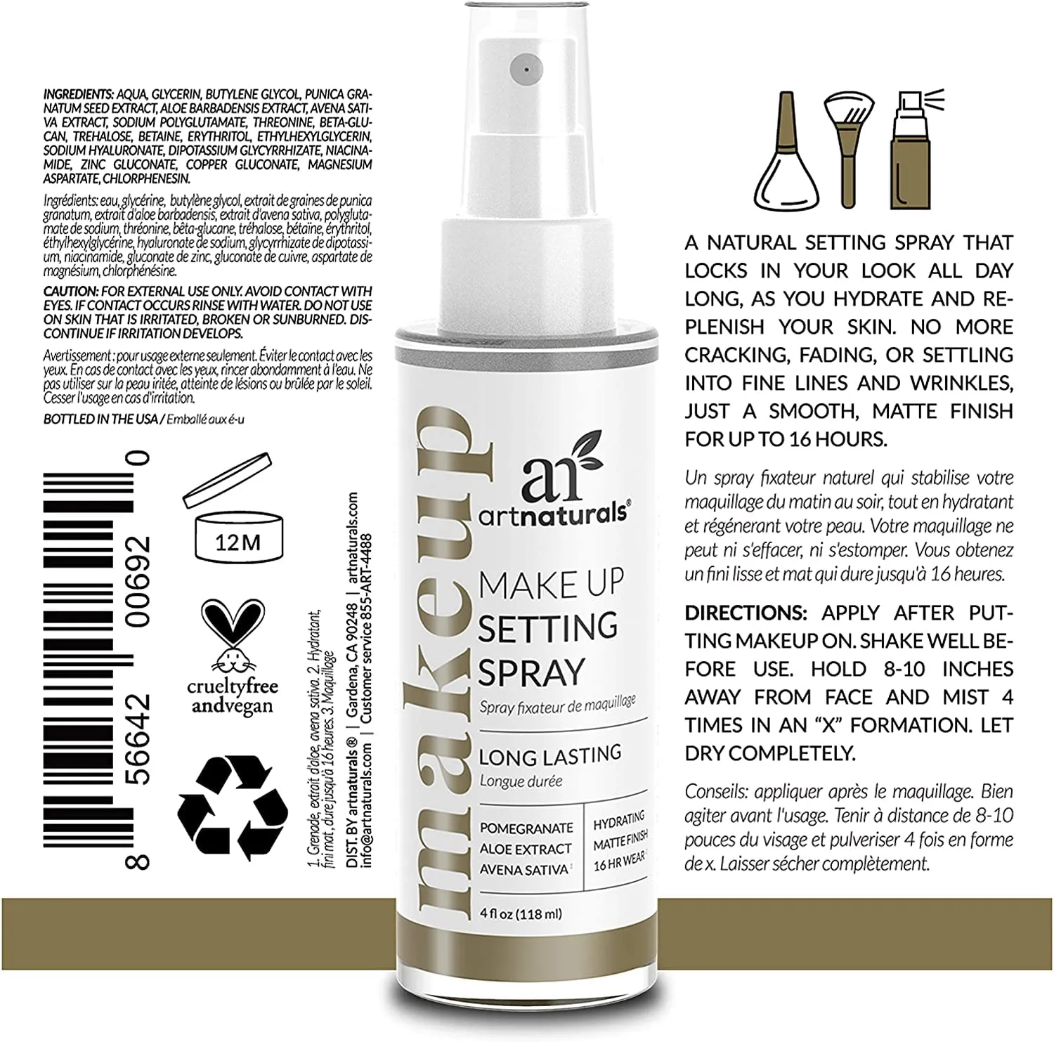 Artnaturals Professional Makeup Setting Spray (4 oz / 120 ml)