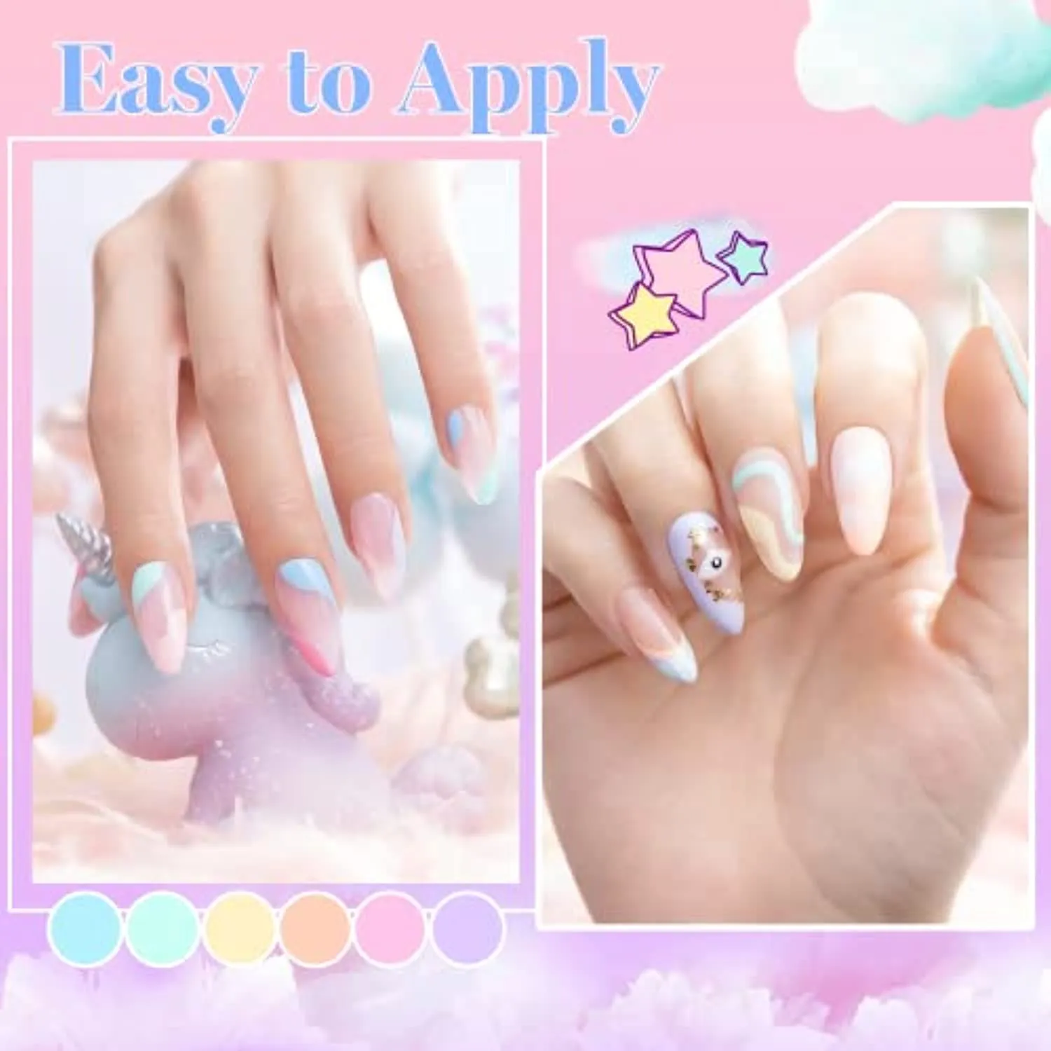 Beetles Gel Nail Polish, Unicorn Collection Pastel Blue Yellow Pink Gel Polish Soak off Baby Blue Yellow Purple Nail Polish Spring into Summer Best Easter Gel Polish Easter Decorations Nail Art Gifts