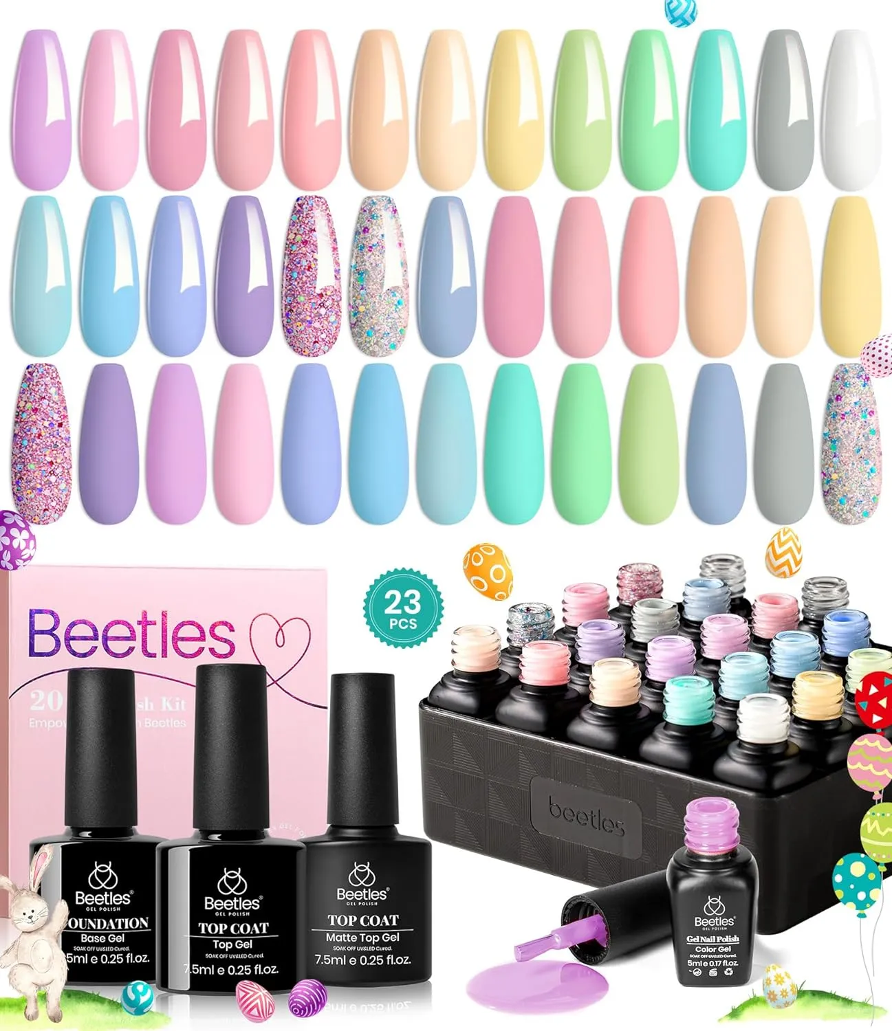 beetles Gel Polish Gel Polish Nail Set 36 Colors Floral Rhapsody Collection Pastel Bright Girly Sparkle Glitter Lacquer with 3Pcs Base Matte and Glossy Top Soak off Uv Lamp All Seasons for Women Valentine