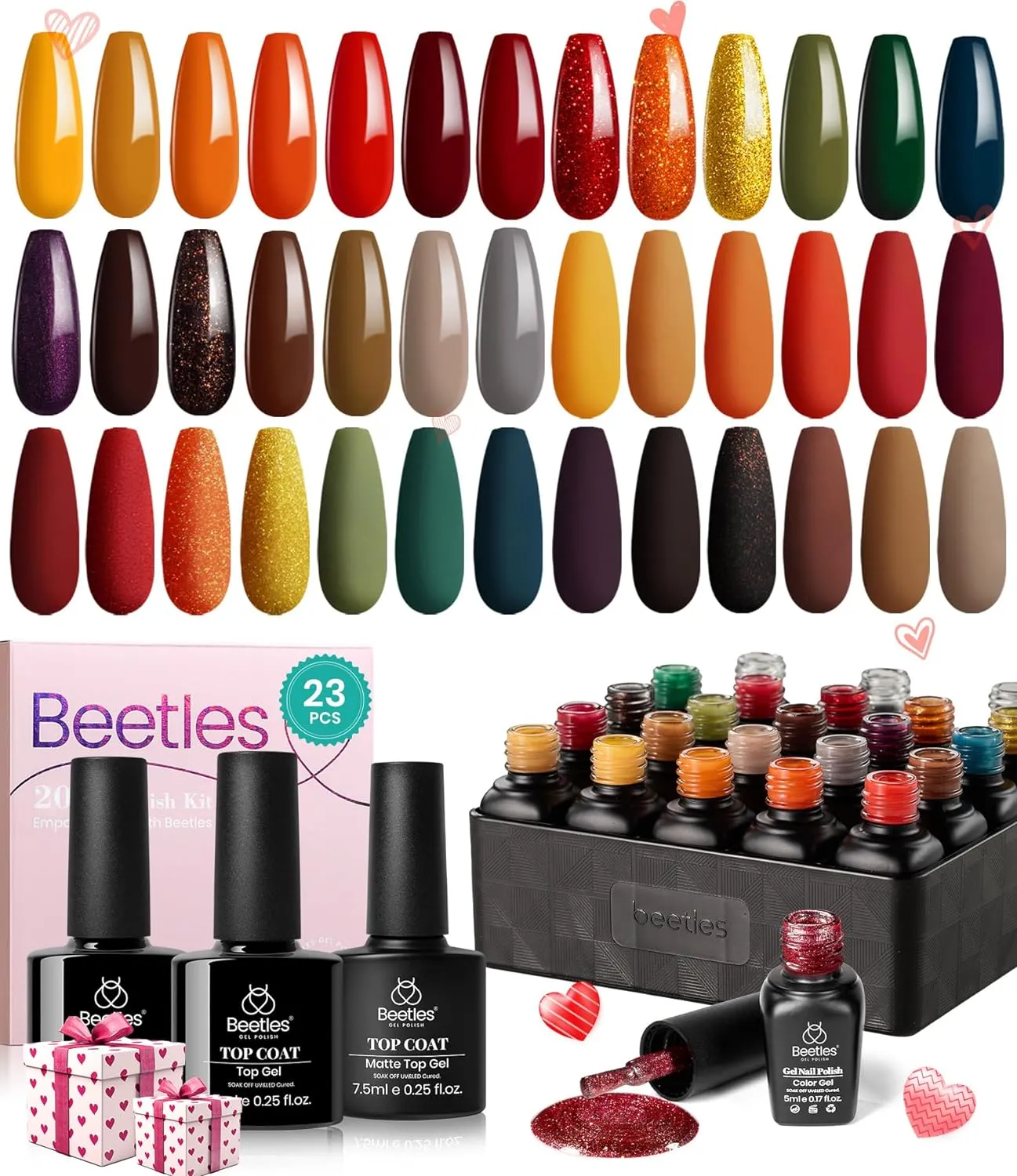 beetles Gel Polish Gel Polish Nail Set 36 Colors Floral Rhapsody Collection Pastel Bright Girly Sparkle Glitter Lacquer with 3Pcs Base Matte and Glossy Top Soak off Uv Lamp All Seasons for Women Valentine