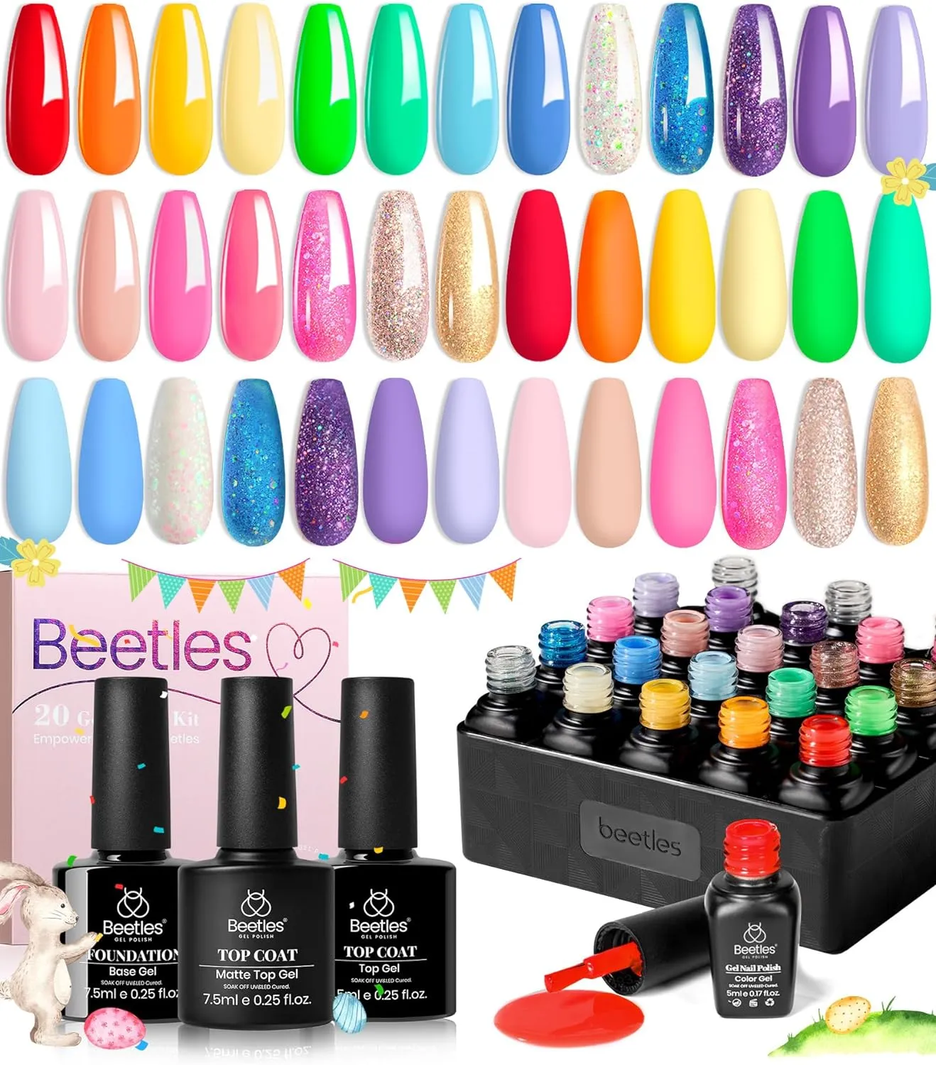 beetles Gel Polish Gel Polish Nail Set 36 Colors Floral Rhapsody Collection Pastel Bright Girly Sparkle Glitter Lacquer with 3Pcs Base Matte and Glossy Top Soak off Uv Lamp All Seasons for Women Valentine