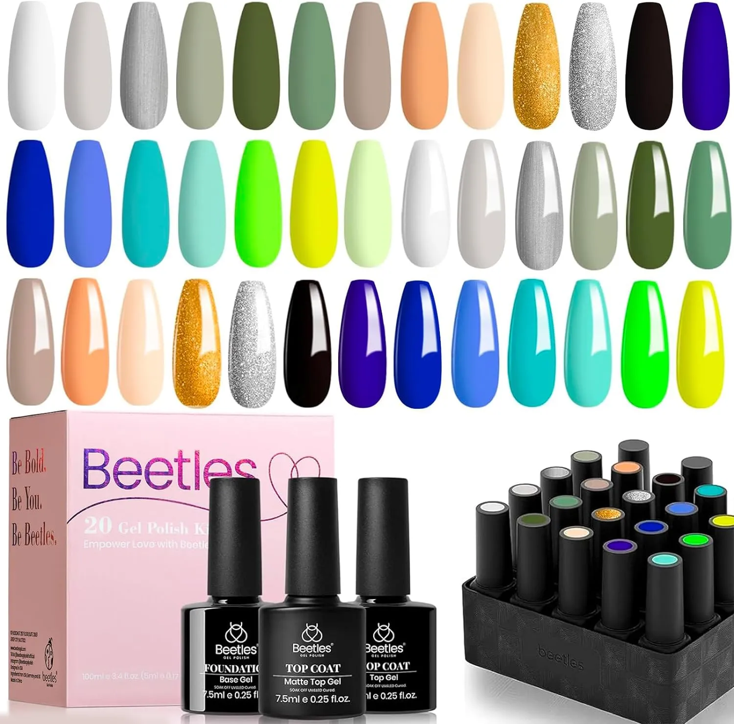 beetles Gel Polish Gel Polish Nail Set 36 Colors Floral Rhapsody Collection Pastel Bright Girly Sparkle Glitter Lacquer with 3Pcs Base Matte and Glossy Top Soak off Uv Lamp All Seasons for Women Valentine