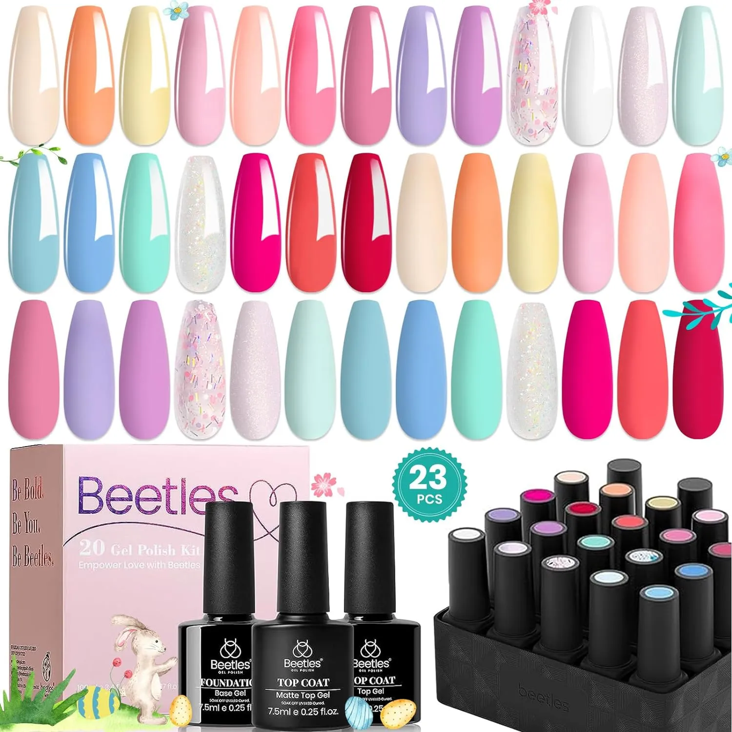beetles Gel Polish Gel Polish Nail Set 36 Colors Floral Rhapsody Collection Pastel Bright Girly Sparkle Glitter Lacquer with 3Pcs Base Matte and Glossy Top Soak off Uv Lamp All Seasons for Women Valentine