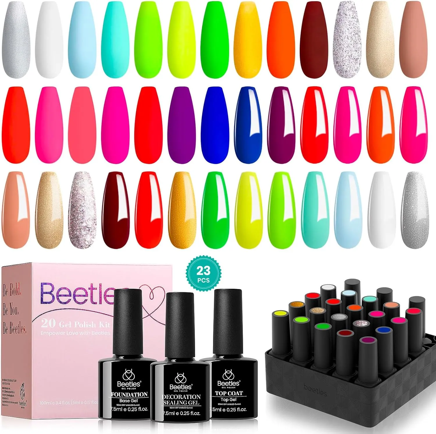 beetles Gel Polish Gel Polish Nail Set 36 Colors Floral Rhapsody Collection Pastel Bright Girly Sparkle Glitter Lacquer with 3Pcs Base Matte and Glossy Top Soak off Uv Lamp All Seasons for Women Valentine