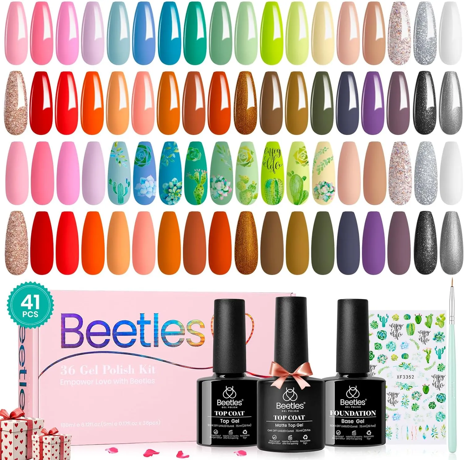 beetles Gel Polish Gel Polish Nail Set 36 Colors Floral Rhapsody Collection Pastel Bright Girly Sparkle Glitter Lacquer with 3Pcs Base Matte and Glossy Top Soak off Uv Lamp All Seasons for Women Valentine