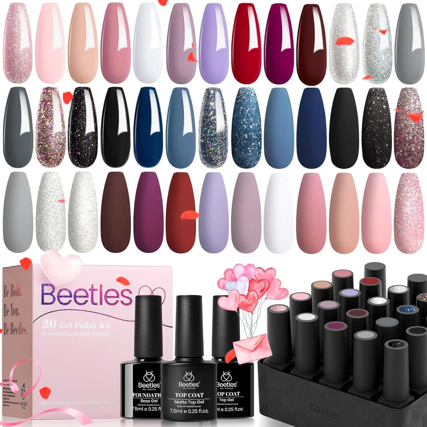 beetles Gel Polish Gel Polish Nail Set 36 Colors Floral Rhapsody Collection Pastel Bright Girly Sparkle Glitter Lacquer with 3Pcs Base Matte and Glossy Top Soak off Uv Lamp All Seasons for Women Valentine