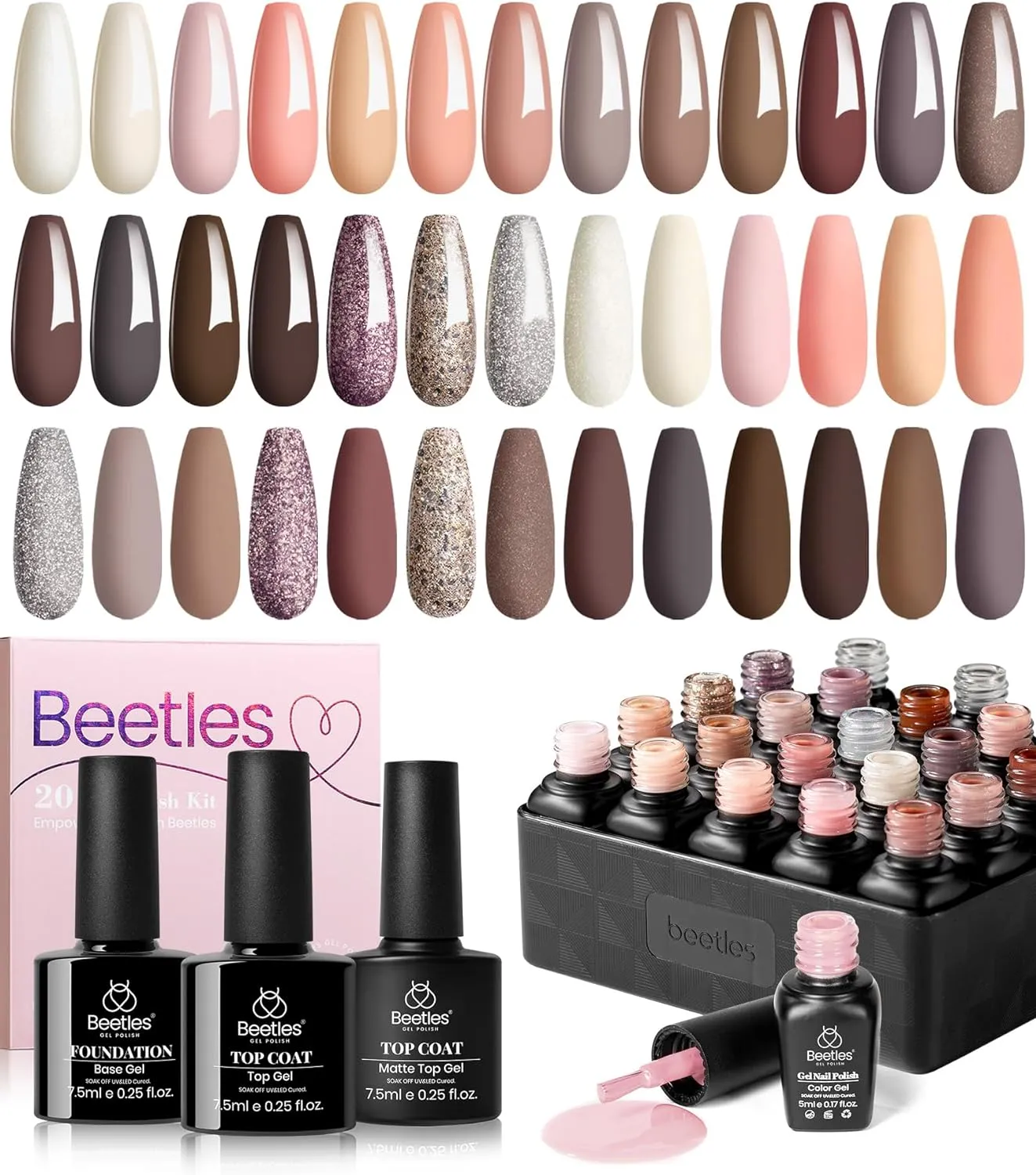 beetles Gel Polish Gel Polish Nail Set 36 Colors Floral Rhapsody Collection Pastel Bright Girly Sparkle Glitter Lacquer with 3Pcs Base Matte and Glossy Top Soak off Uv Lamp All Seasons for Women Valentine