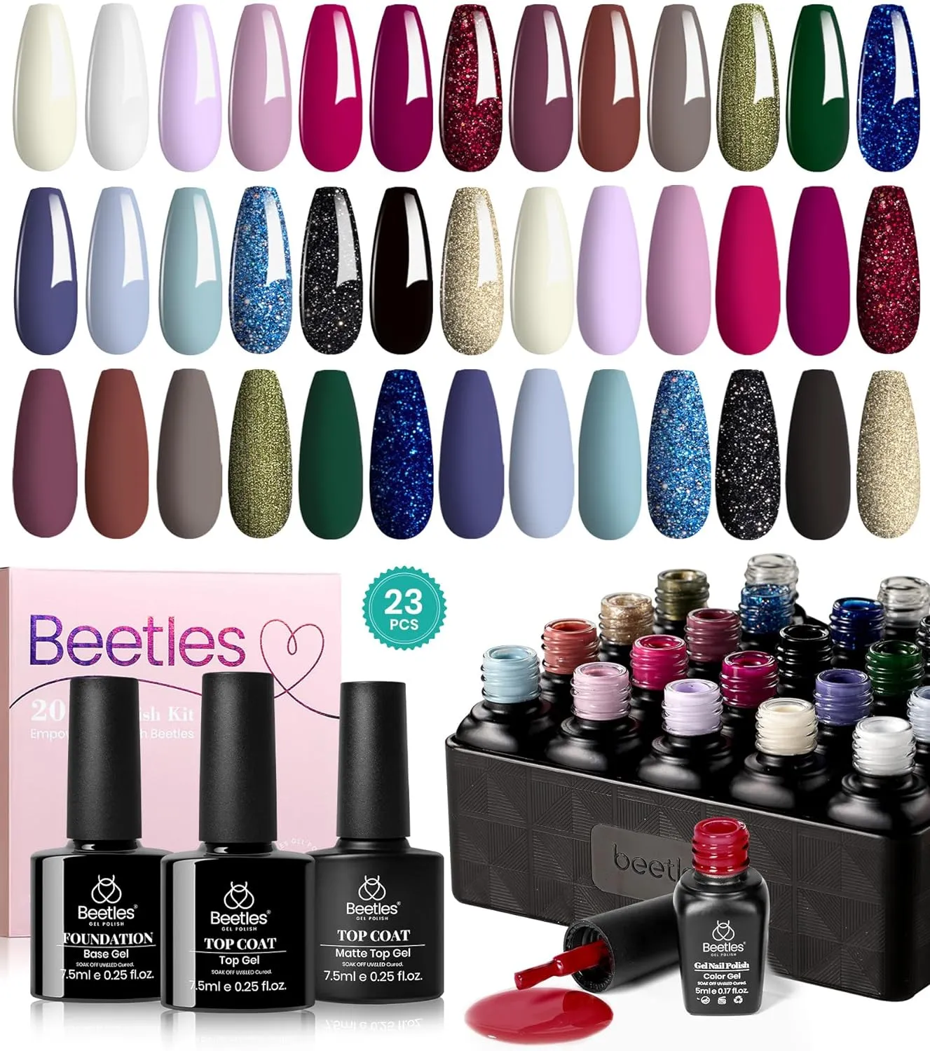 beetles Gel Polish Gel Polish Nail Set 36 Colors Floral Rhapsody Collection Pastel Bright Girly Sparkle Glitter Lacquer with 3Pcs Base Matte and Glossy Top Soak off Uv Lamp All Seasons for Women Valentine
