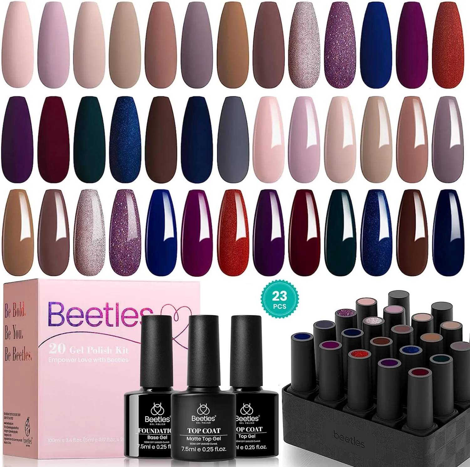 beetles Gel Polish Gel Polish Nail Set 36 Colors Floral Rhapsody Collection Pastel Bright Girly Sparkle Glitter Lacquer with 3Pcs Base Matte and Glossy Top Soak off Uv Lamp All Seasons for Women Valentine