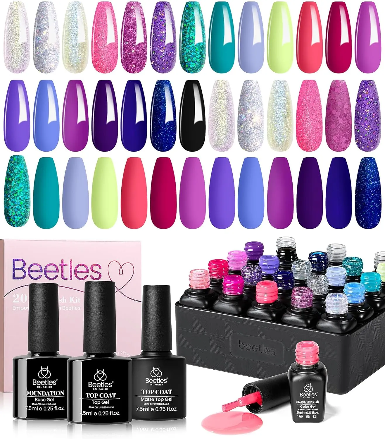 beetles Gel Polish Gel Polish Nail Set 36 Colors Floral Rhapsody Collection Pastel Bright Girly Sparkle Glitter Lacquer with 3Pcs Base Matte and Glossy Top Soak off Uv Lamp All Seasons for Women Valentine