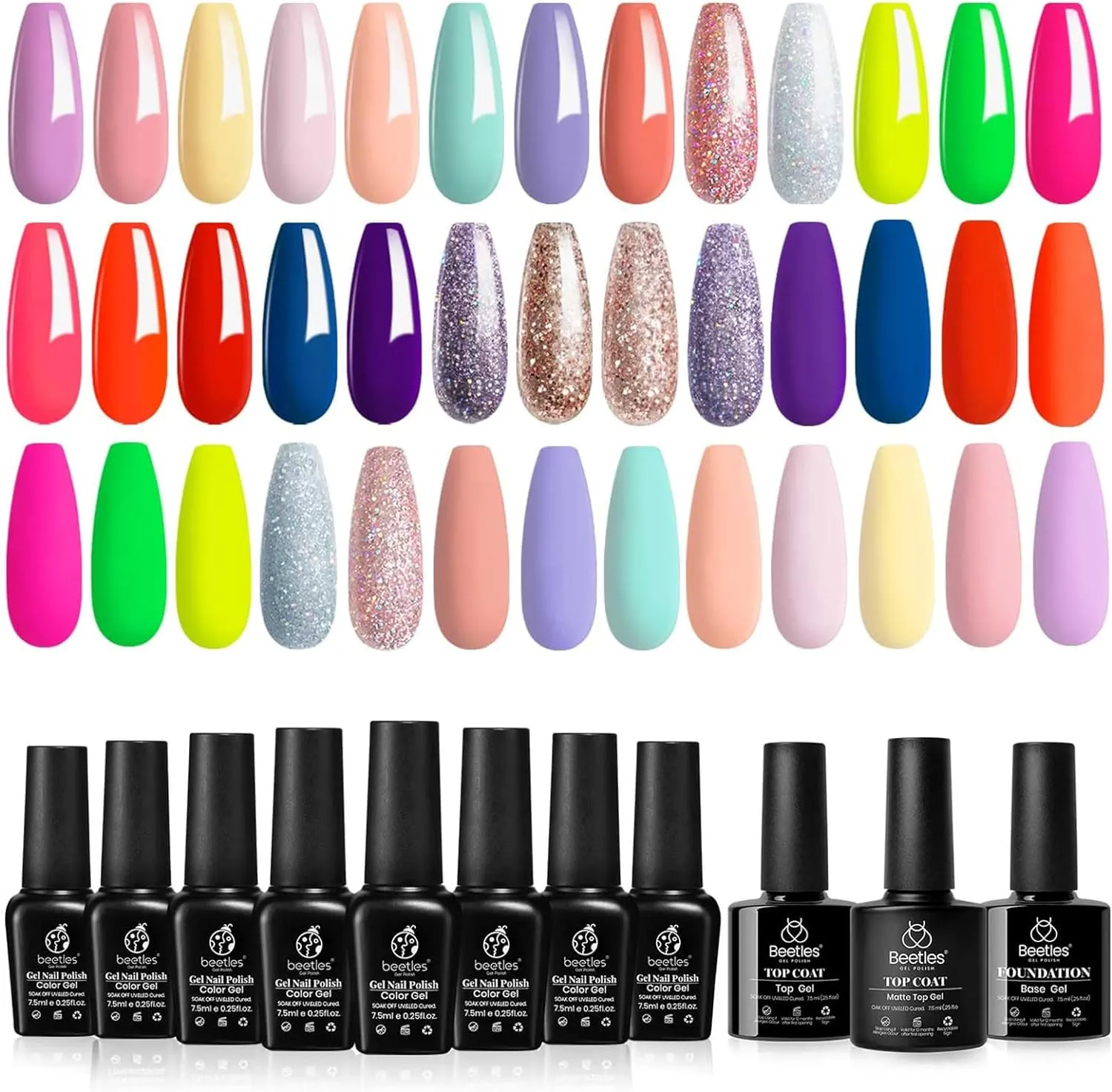 beetles Gel Polish Gel Polish Nail Set 36 Colors Floral Rhapsody Collection Pastel Bright Girly Sparkle Glitter Lacquer with 3Pcs Base Matte and Glossy Top Soak off Uv Lamp All Seasons for Women Valentine