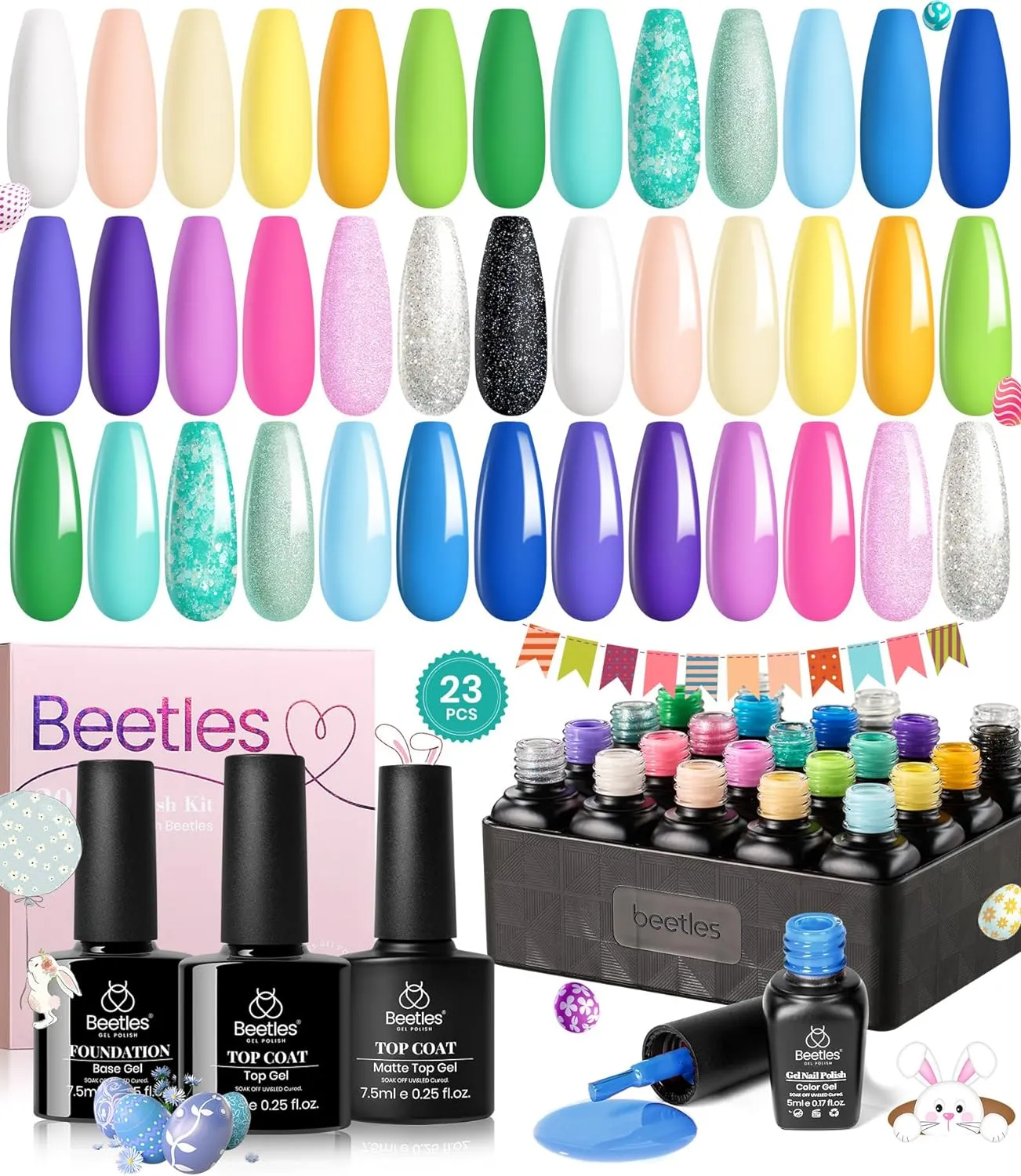 beetles Gel Polish Gel Polish Nail Set 36 Colors Floral Rhapsody Collection Pastel Bright Girly Sparkle Glitter Lacquer with 3Pcs Base Matte and Glossy Top Soak off Uv Lamp All Seasons for Women Valentine