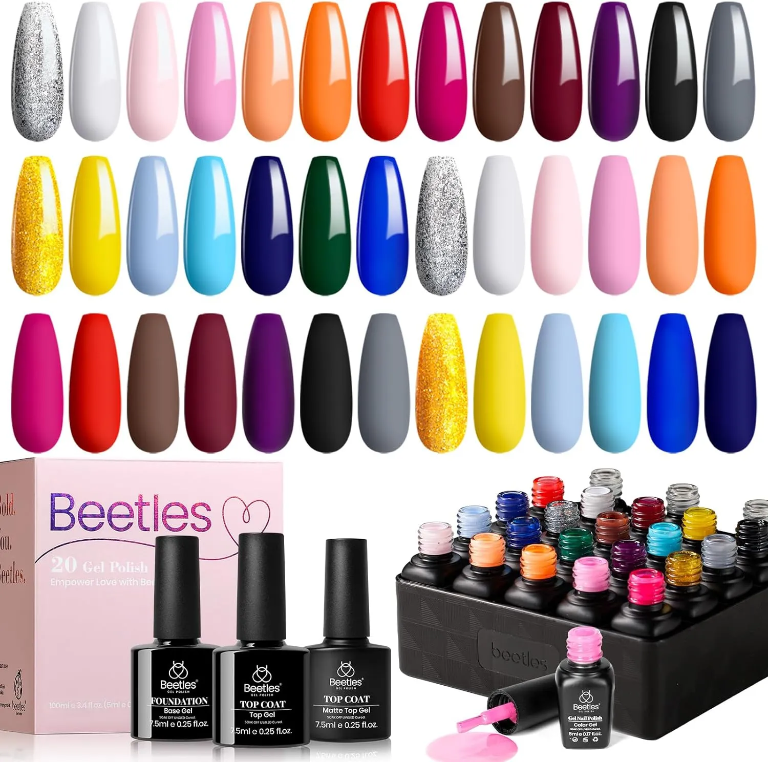 beetles Gel Polish Gel Polish Nail Set 36 Colors Floral Rhapsody Collection Pastel Bright Girly Sparkle Glitter Lacquer with 3Pcs Base Matte and Glossy Top Soak off Uv Lamp All Seasons for Women Valentine