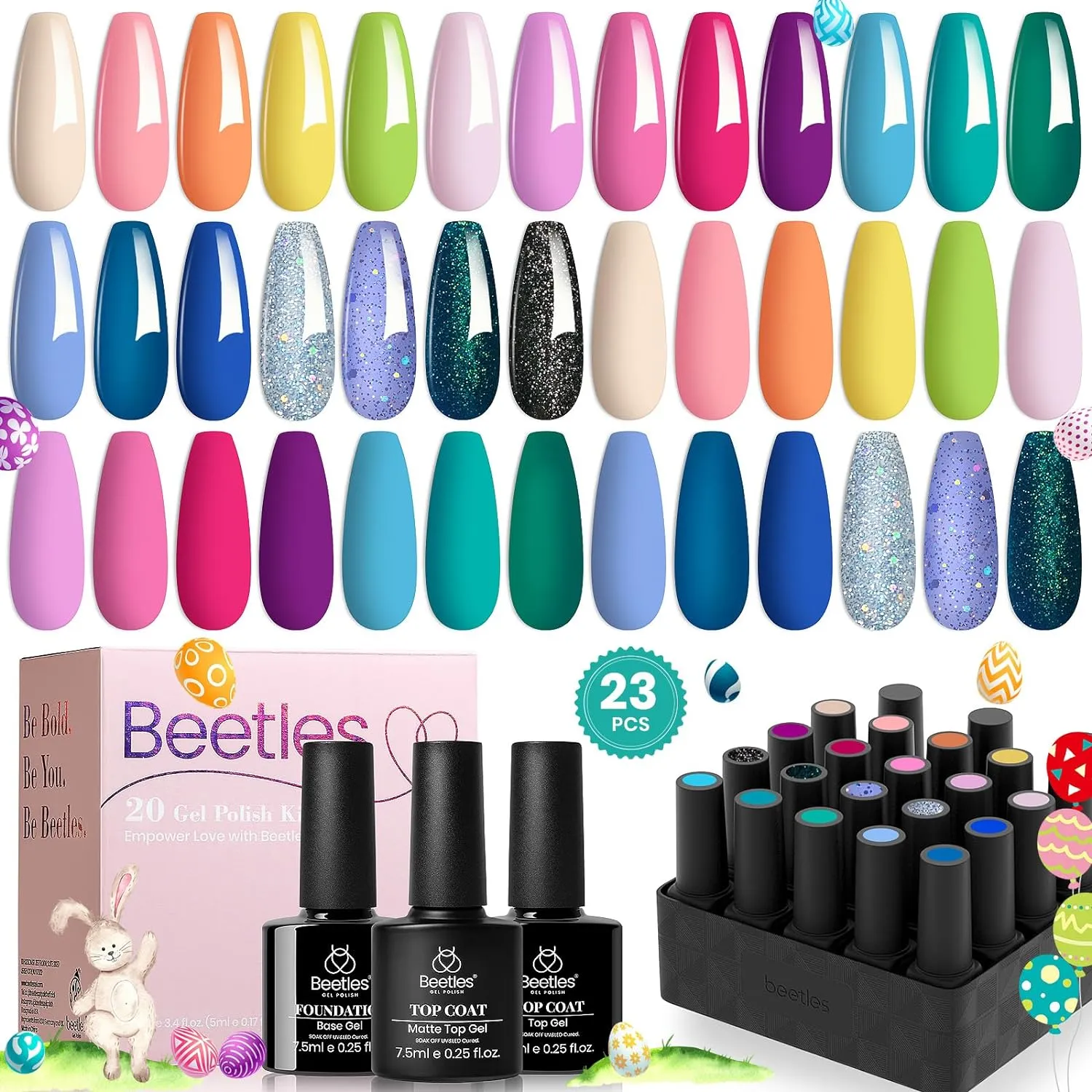 beetles Gel Polish Gel Polish Nail Set 36 Colors Floral Rhapsody Collection Pastel Bright Girly Sparkle Glitter Lacquer with 3Pcs Base Matte and Glossy Top Soak off Uv Lamp All Seasons for Women Valentine