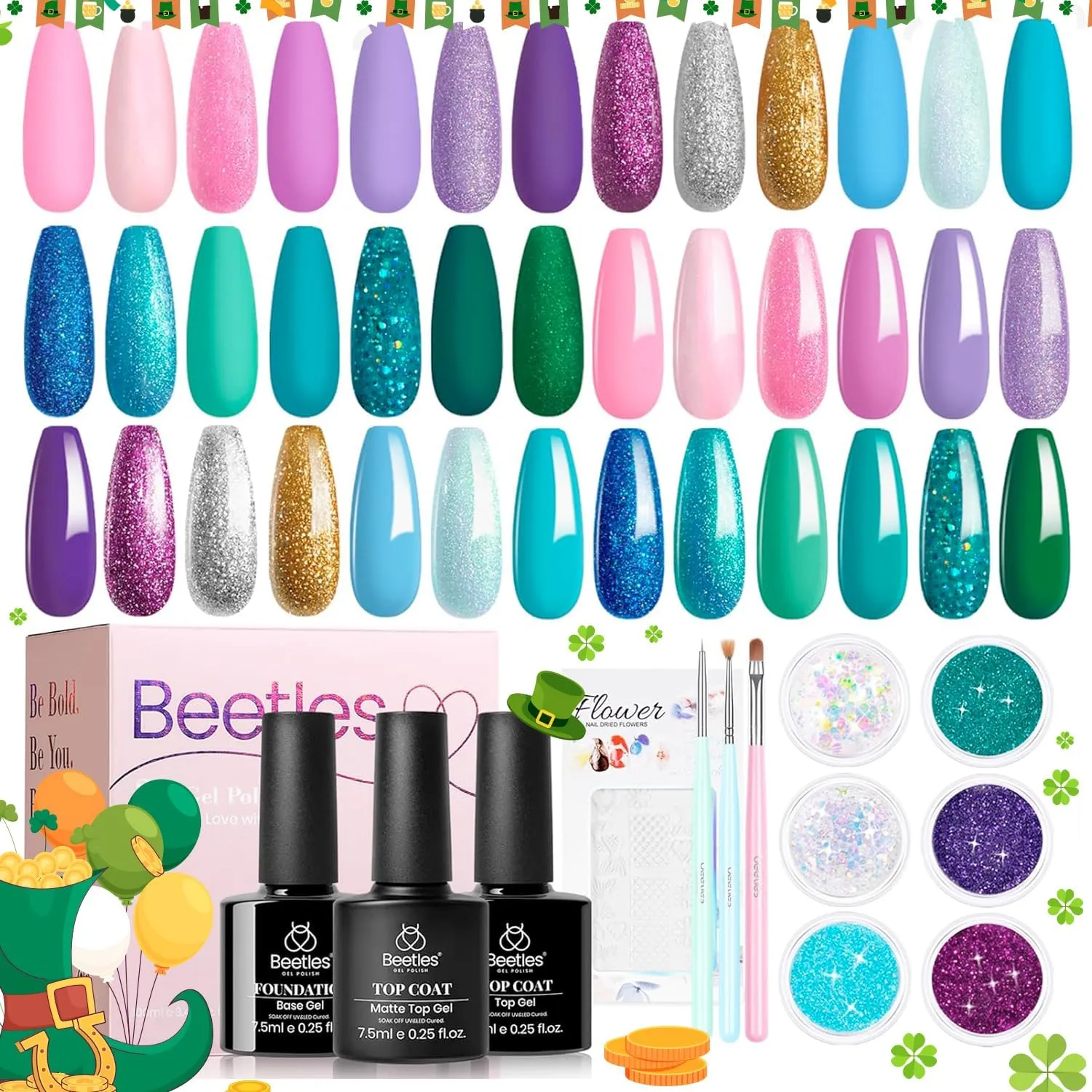 beetles Gel Polish Gel Polish Nail Set 36 Colors Floral Rhapsody Collection Pastel Bright Girly Sparkle Glitter Lacquer with 3Pcs Base Matte and Glossy Top Soak off Uv Lamp All Seasons for Women Valentine
