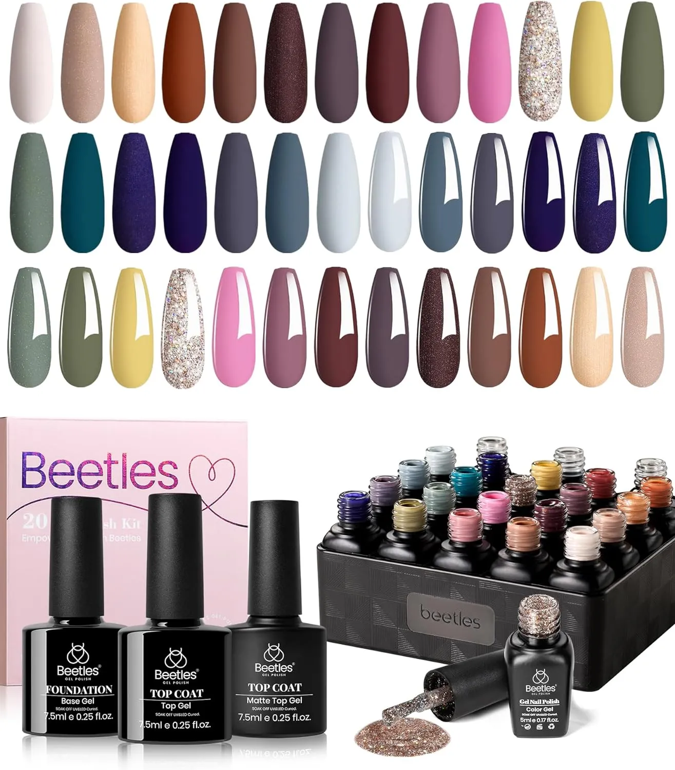 beetles Gel Polish Gel Polish Nail Set 36 Colors Floral Rhapsody Collection Pastel Bright Girly Sparkle Glitter Lacquer with 3Pcs Base Matte and Glossy Top Soak off Uv Lamp All Seasons for Women Valentine