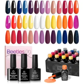 beetles Gel Polish Gel Polish Nail Set 36 Colors Floral Rhapsody Collection Pastel Bright Girly Sparkle Glitter Lacquer with 3Pcs Base Matte and Glossy Top Soak off Uv Lamp All Seasons for Women Valentine