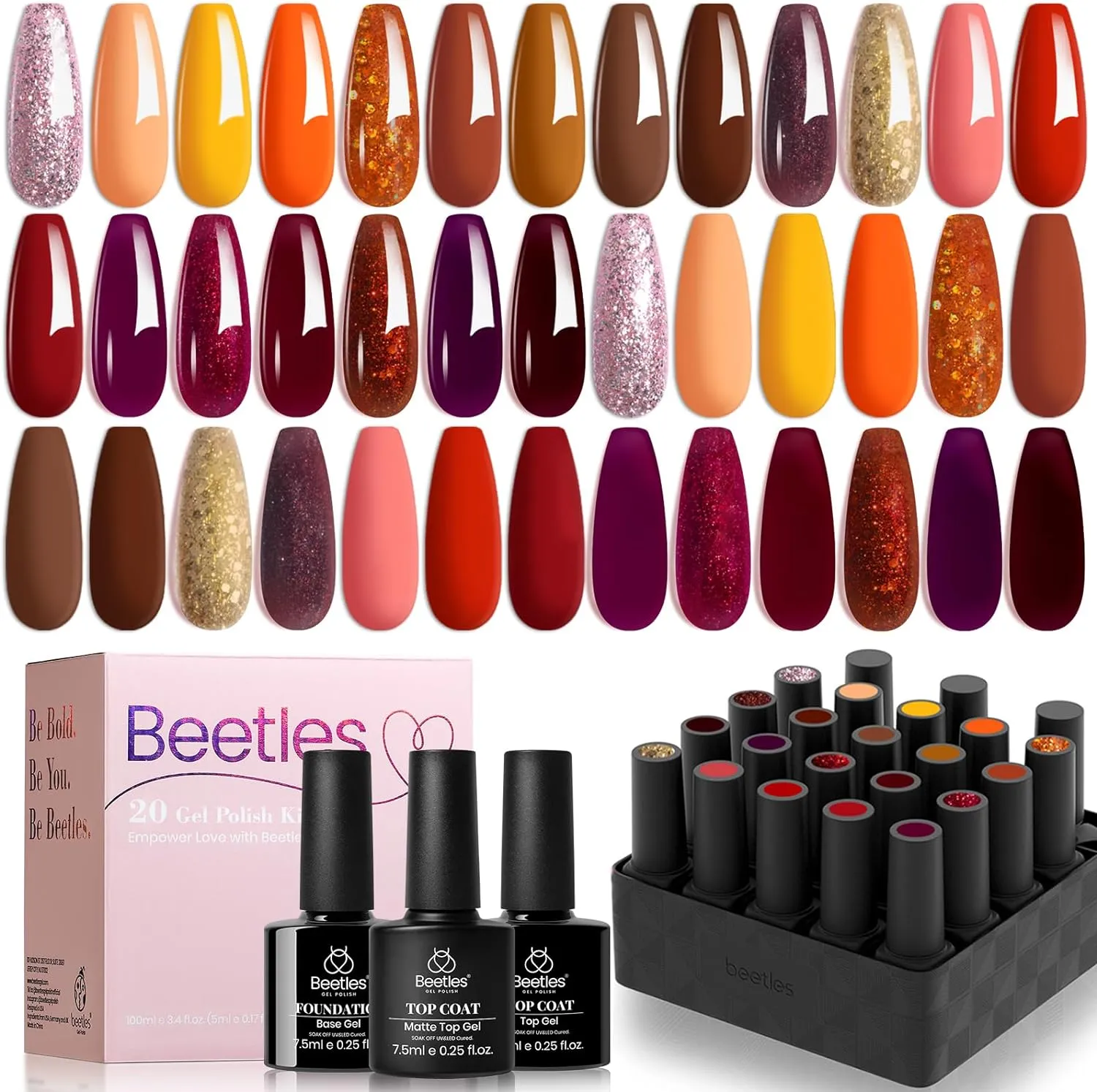 beetles Gel Polish Gel Polish Nail Set 36 Colors Floral Rhapsody Collection Pastel Bright Girly Sparkle Glitter Lacquer with 3Pcs Base Matte and Glossy Top Soak off Uv Lamp All Seasons for Women Valentine