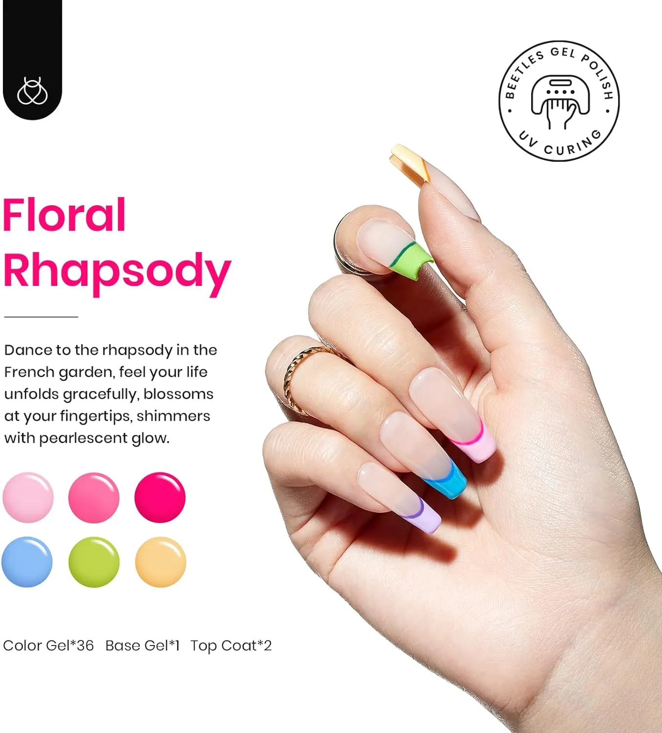 beetles Gel Polish Gel Polish Nail Set 36 Colors Floral Rhapsody Collection Pastel Bright Girly Sparkle Glitter Lacquer with 3Pcs Base Matte and Glossy Top Soak off Uv Lamp All Seasons for Women Valentine