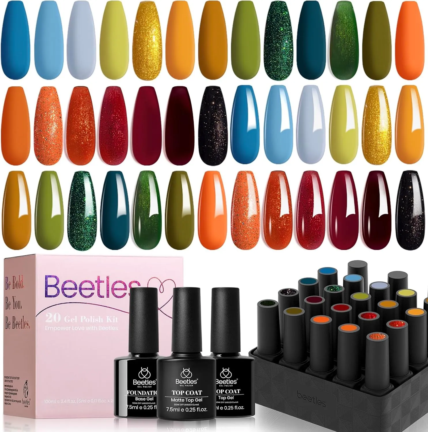 beetles Gel Polish Gel Polish Nail Set 36 Colors Floral Rhapsody Collection Pastel Bright Girly Sparkle Glitter Lacquer with 3Pcs Base Matte and Glossy Top Soak off Uv Lamp All Seasons for Women Valentine