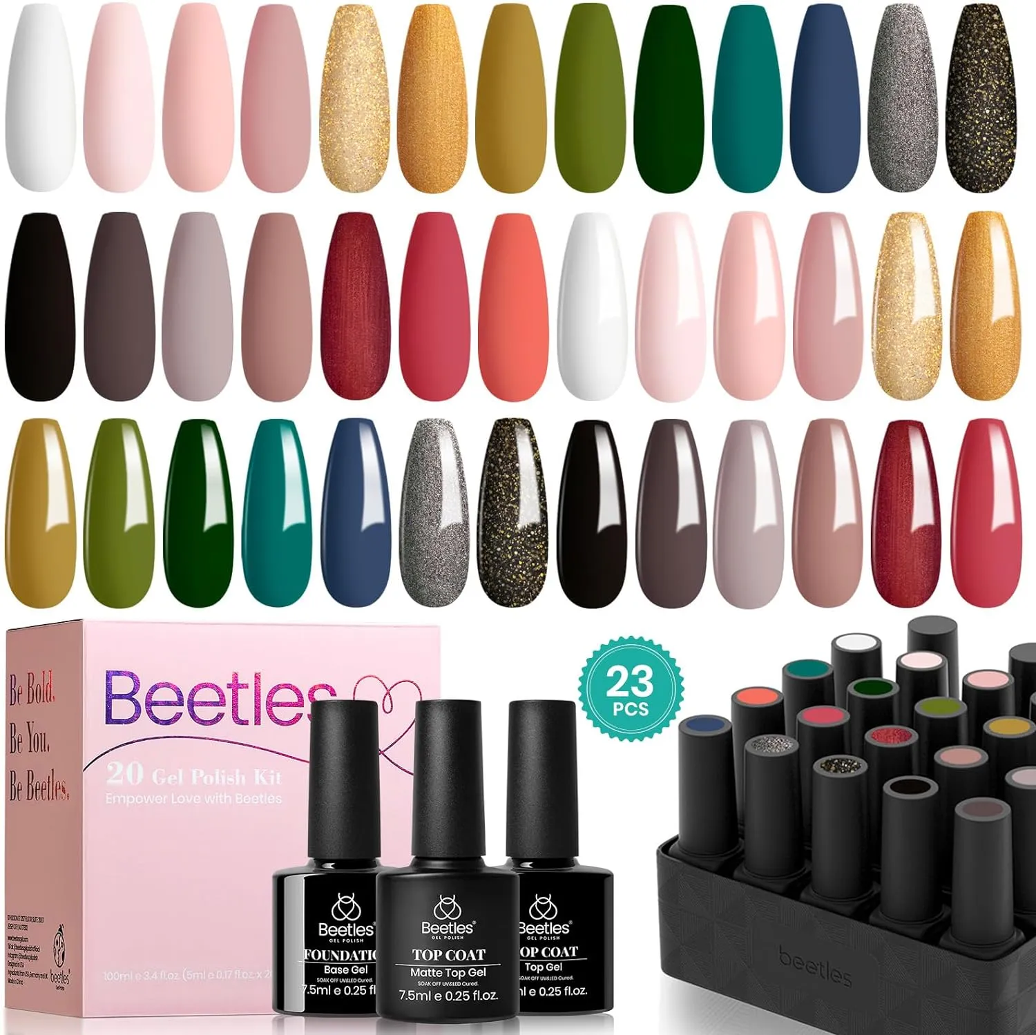 beetles Gel Polish Gel Polish Nail Set 36 Colors Floral Rhapsody Collection Pastel Bright Girly Sparkle Glitter Lacquer with 3Pcs Base Matte and Glossy Top Soak off Uv Lamp All Seasons for Women Valentine