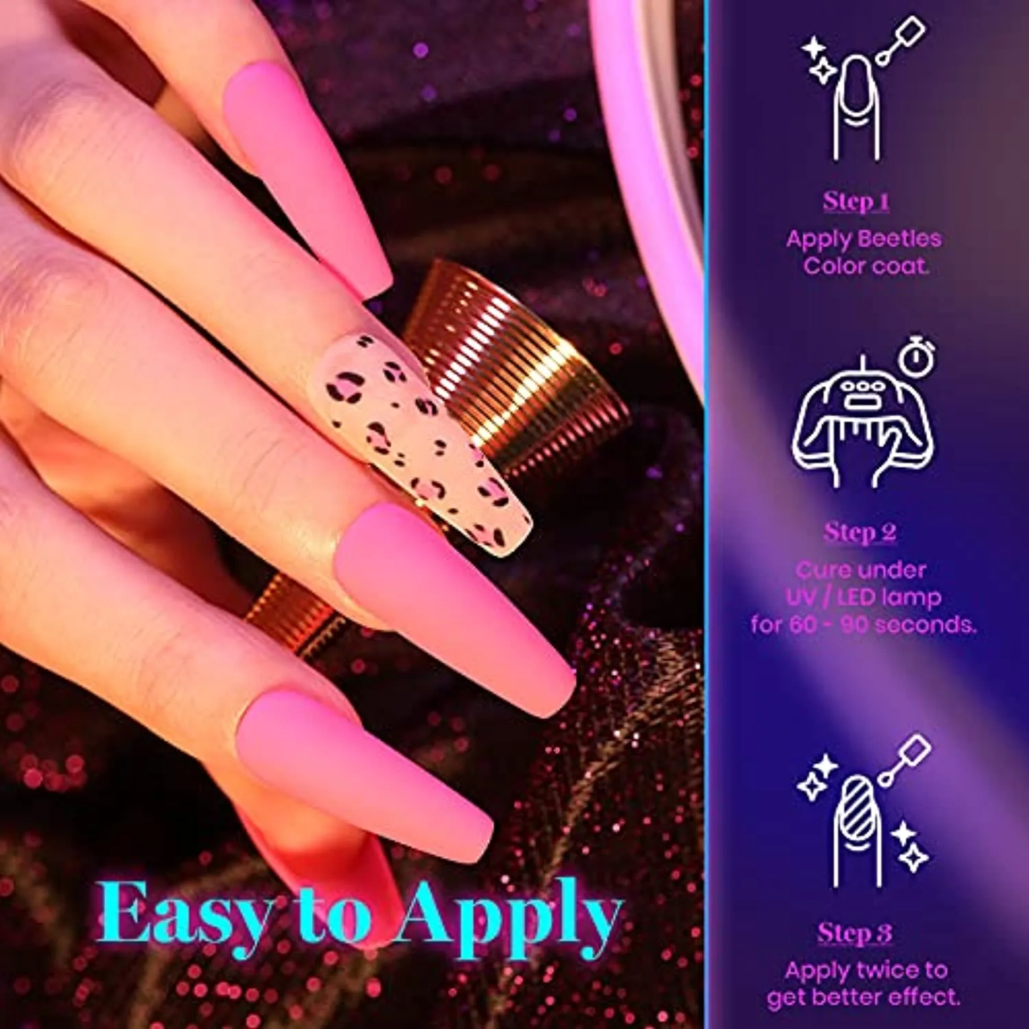 Beetles Neon Gel Nail Polish Set, Neon Orange Hot Pink Blue Yellow Green Purple 6 Colors Soak Off LED Gel Nail Kit, 7.5ml Each Bottle