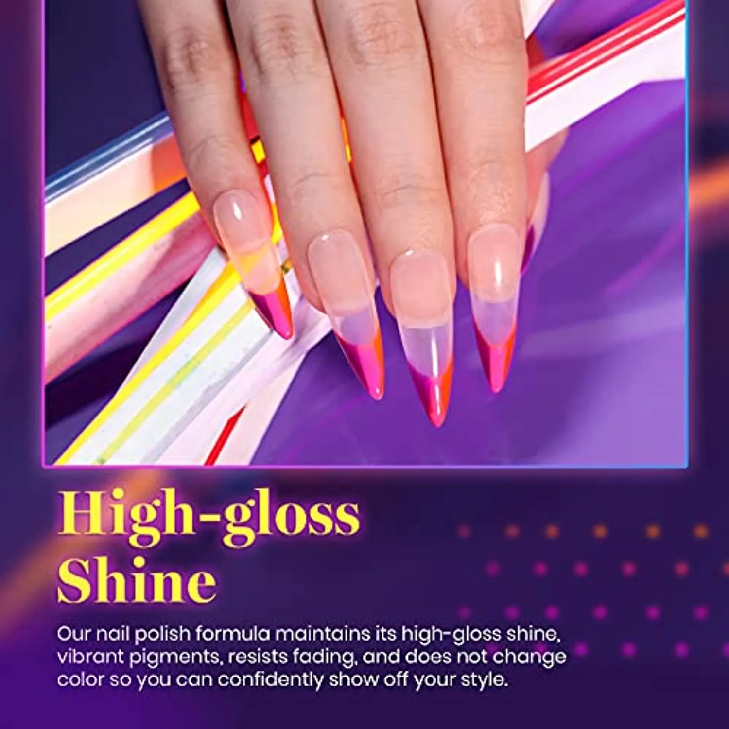 Beetles Neon Gel Nail Polish Set, Neon Orange Hot Pink Blue Yellow Green Purple 6 Colors Soak Off LED Gel Nail Kit, 7.5ml Each Bottle