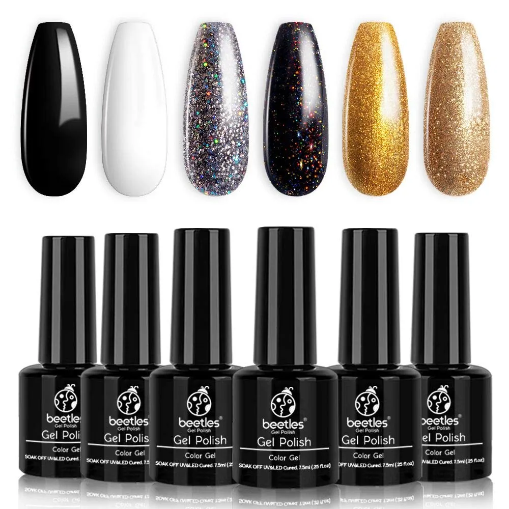 Beetles Neon Gel Nail Polish Set, Neon Orange Hot Pink Blue Yellow Green Purple 6 Colors Soak Off LED Gel Nail Kit, 7.5ml Each Bottle