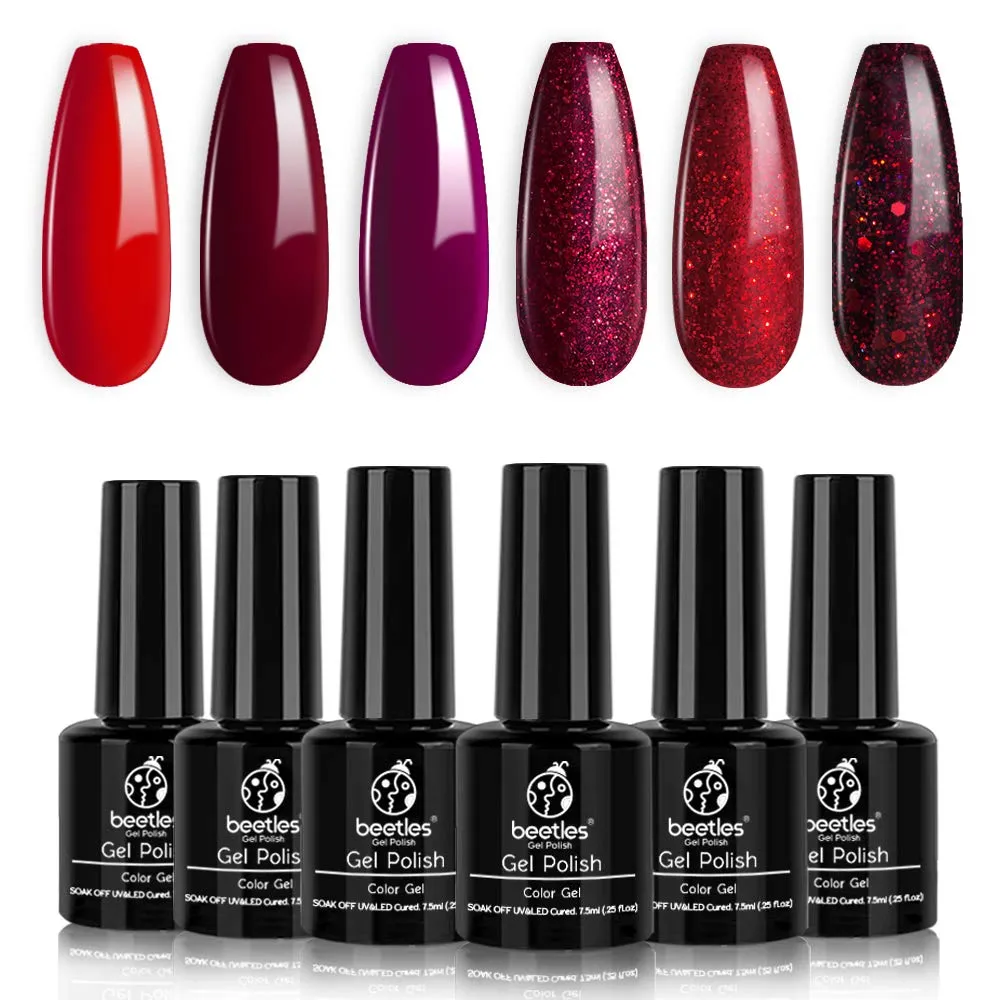 Beetles Neon Gel Nail Polish Set, Neon Orange Hot Pink Blue Yellow Green Purple 6 Colors Soak Off LED Gel Nail Kit, 7.5ml Each Bottle