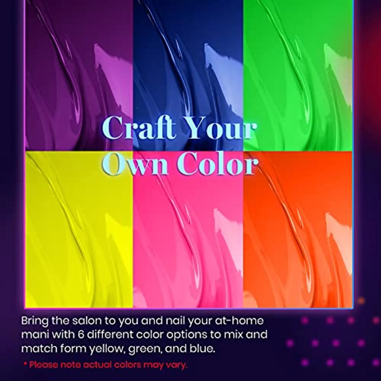Beetles Neon Gel Nail Polish Set, Neon Orange Hot Pink Blue Yellow Green Purple 6 Colors Soak Off LED Gel Nail Kit, 7.5ml Each Bottle