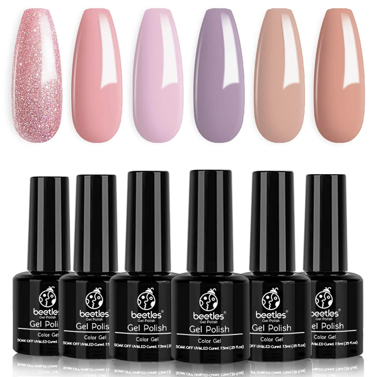 Beetles Neon Gel Nail Polish Set, Neon Orange Hot Pink Blue Yellow Green Purple 6 Colors Soak Off LED Gel Nail Kit, 7.5ml Each Bottle