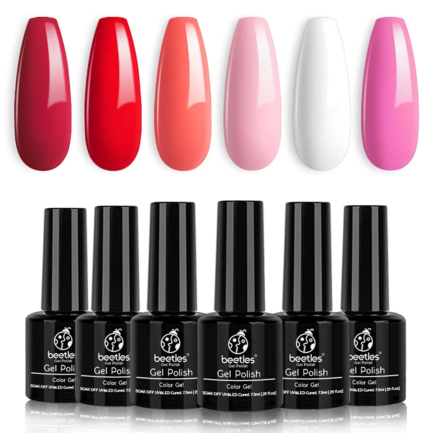 Beetles Neon Gel Nail Polish Set, Neon Orange Hot Pink Blue Yellow Green Purple 6 Colors Soak Off LED Gel Nail Kit, 7.5ml Each Bottle
