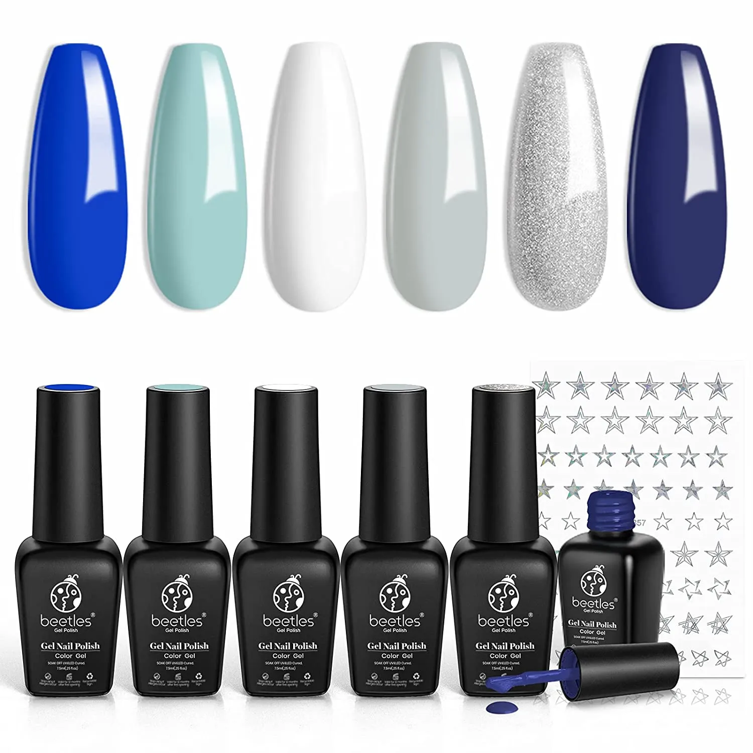 Beetles Neon Gel Nail Polish Set, Neon Orange Hot Pink Blue Yellow Green Purple 6 Colors Soak Off LED Gel Nail Kit, 7.5ml Each Bottle