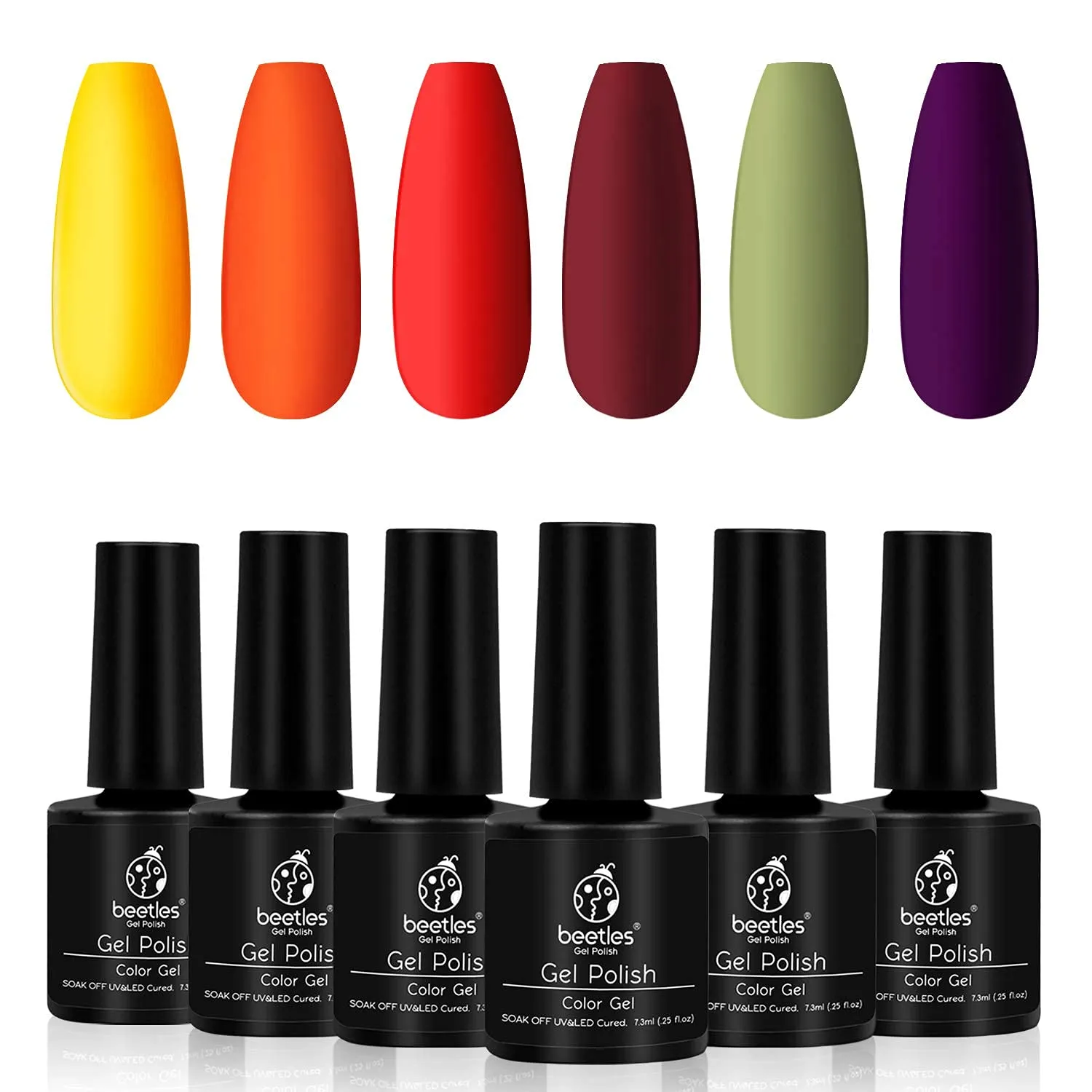 Beetles Neon Gel Nail Polish Set, Neon Orange Hot Pink Blue Yellow Green Purple 6 Colors Soak Off LED Gel Nail Kit, 7.5ml Each Bottle