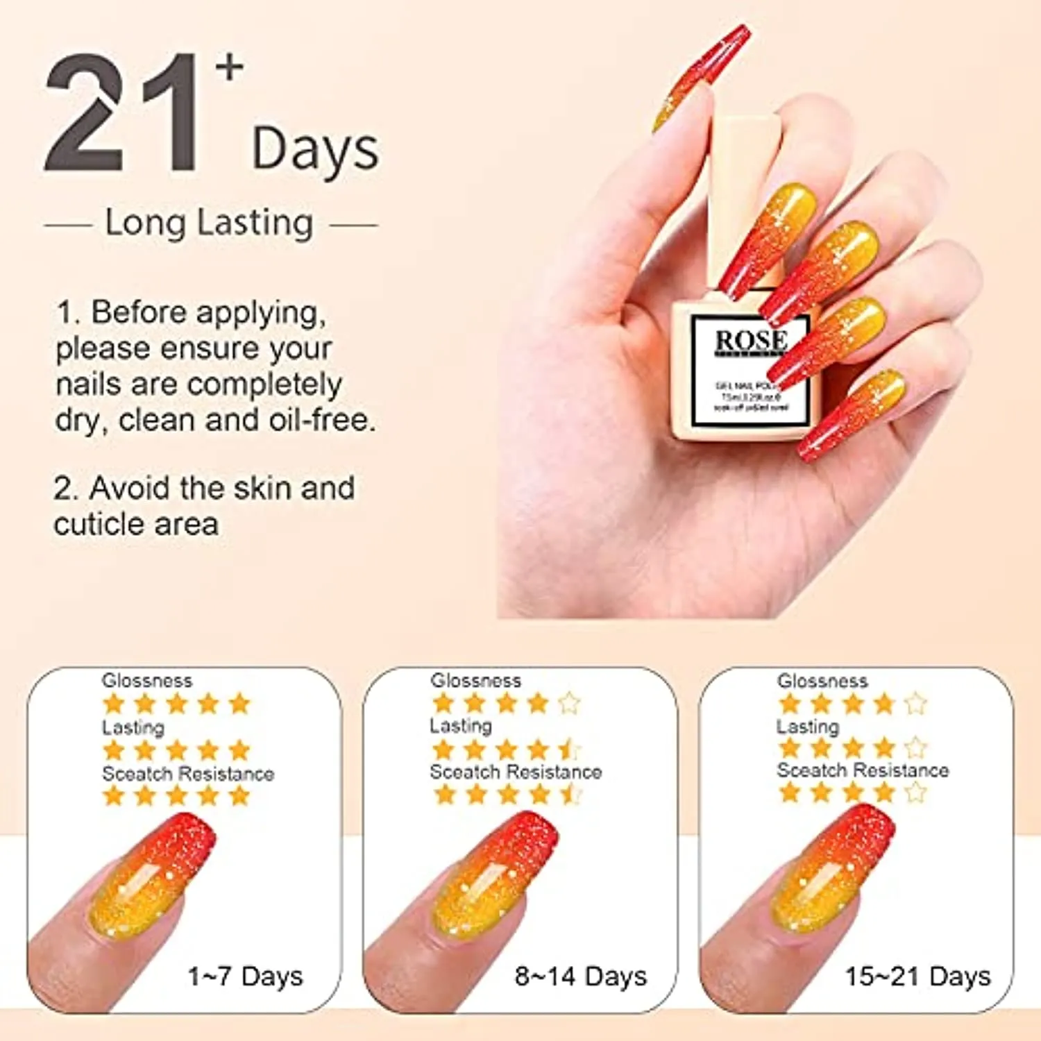 Color Changing Gel Nail Polish - Soak Off Gel Polish Kit Set Temperature Change Glitter Nail Polish Gel Collection Starter Manicure Gift for Women, Long Lasting, ZYRAH ROSE 6 Colors 7.5ml