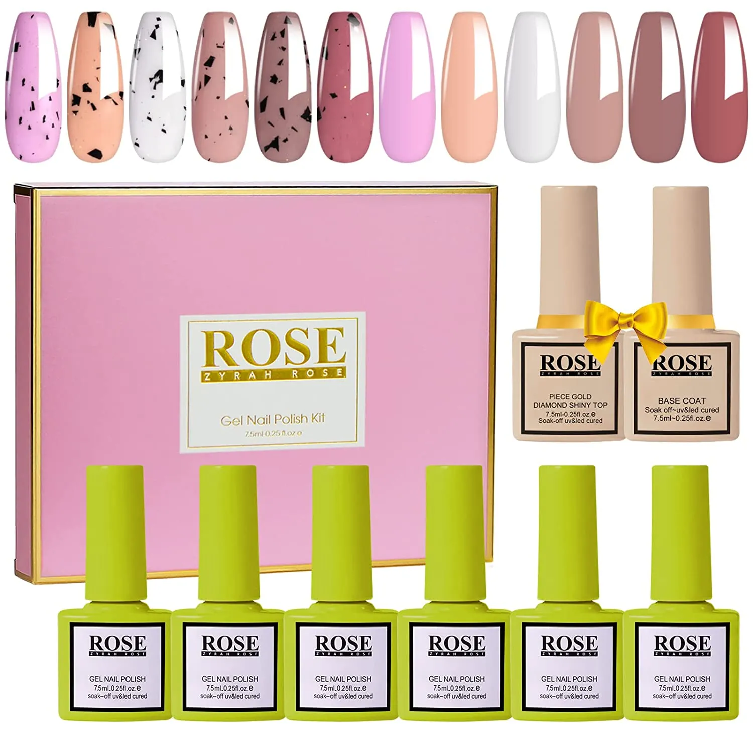 Color Changing Gel Nail Polish - Soak Off Gel Polish Kit Set Temperature Change Glitter Nail Polish Gel Collection Starter Manicure Gift for Women, Long Lasting, ZYRAH ROSE 6 Colors 7.5ml