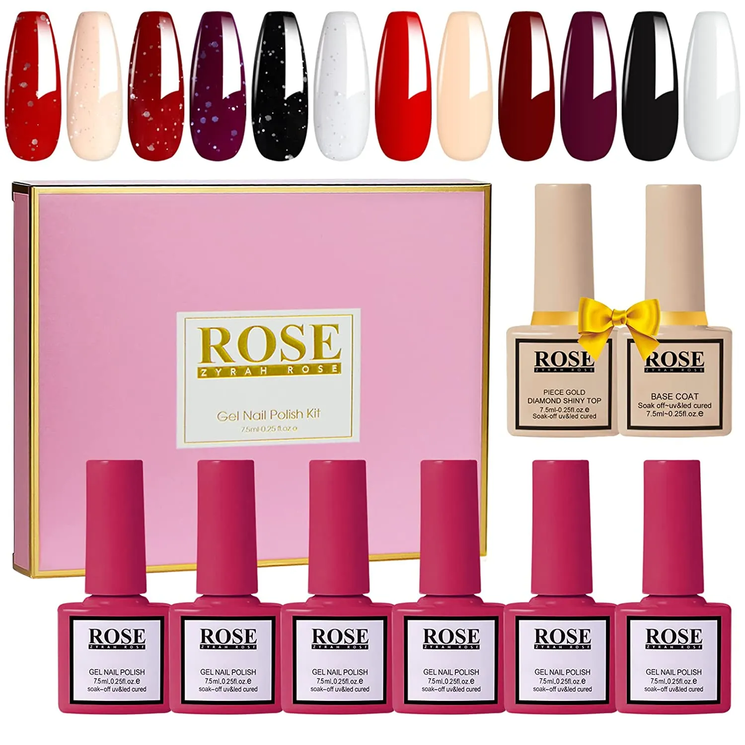 Color Changing Gel Nail Polish - Soak Off Gel Polish Kit Set Temperature Change Glitter Nail Polish Gel Collection Starter Manicure Gift for Women, Long Lasting, ZYRAH ROSE 6 Colors 7.5ml