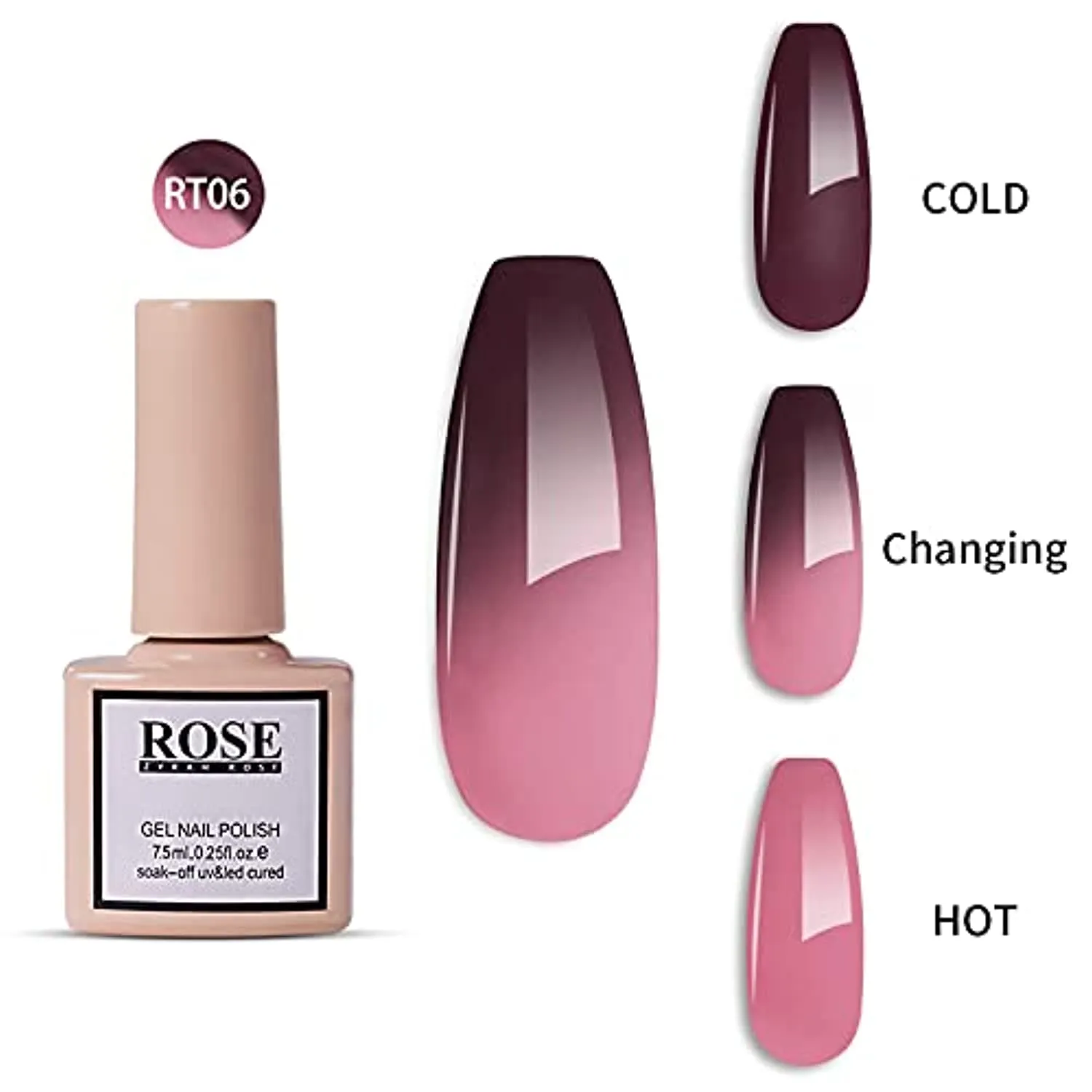 Color Changing Gel Nail Polish - Soak Off Gel Polish Kit Set Temperature Change Glitter Nail Polish Gel Collection Starter Manicure Gift for Women, Long Lasting, ZYRAH ROSE 6 Colors 7.5ml