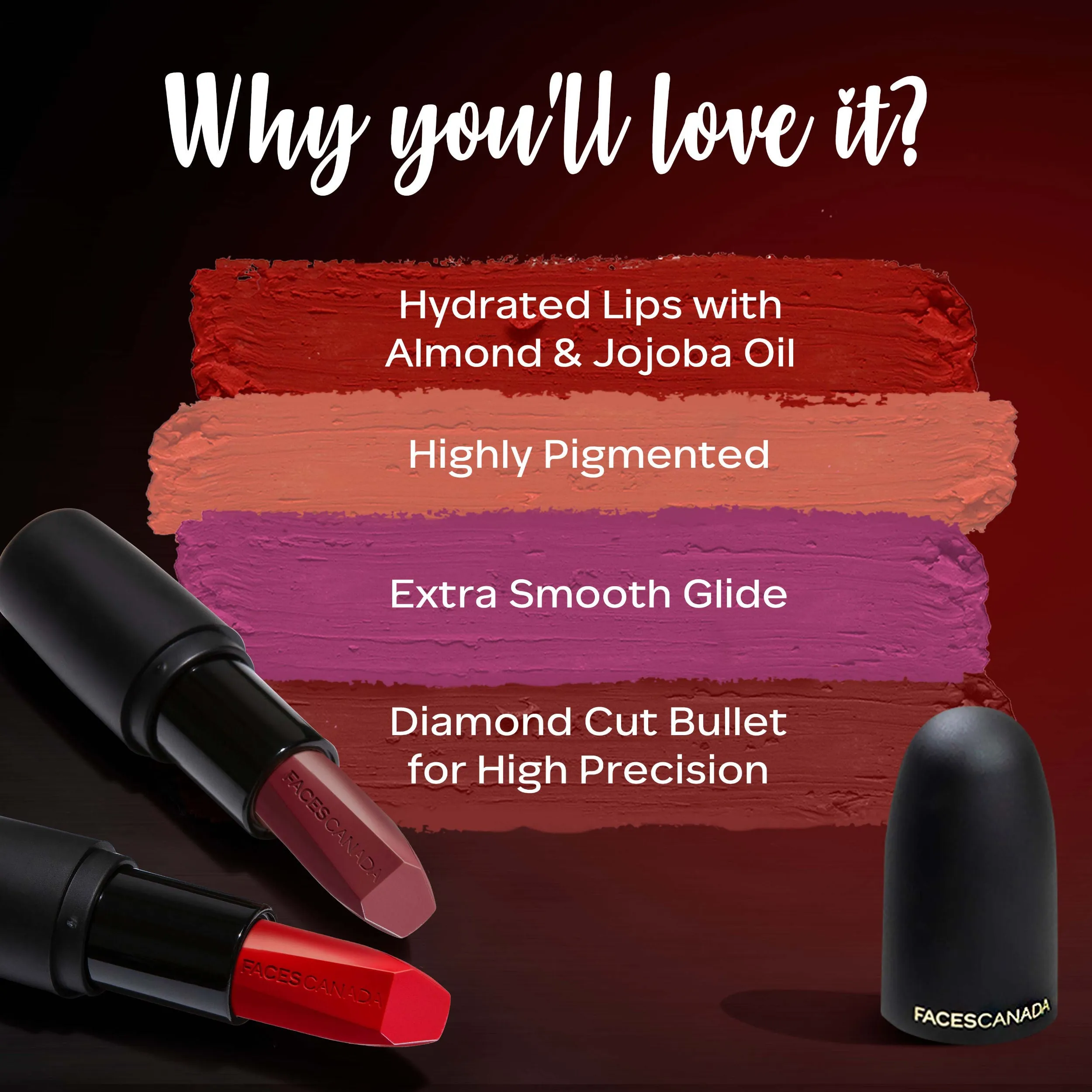 Faces Canada Weightless Matte Lipstick |Jojoba and Almond Oil enriched| Highly pigmented | Smooth One Stroke Weightless Color | Keeps Lips Moisturized | Shade - Hot Plum 4.5 g