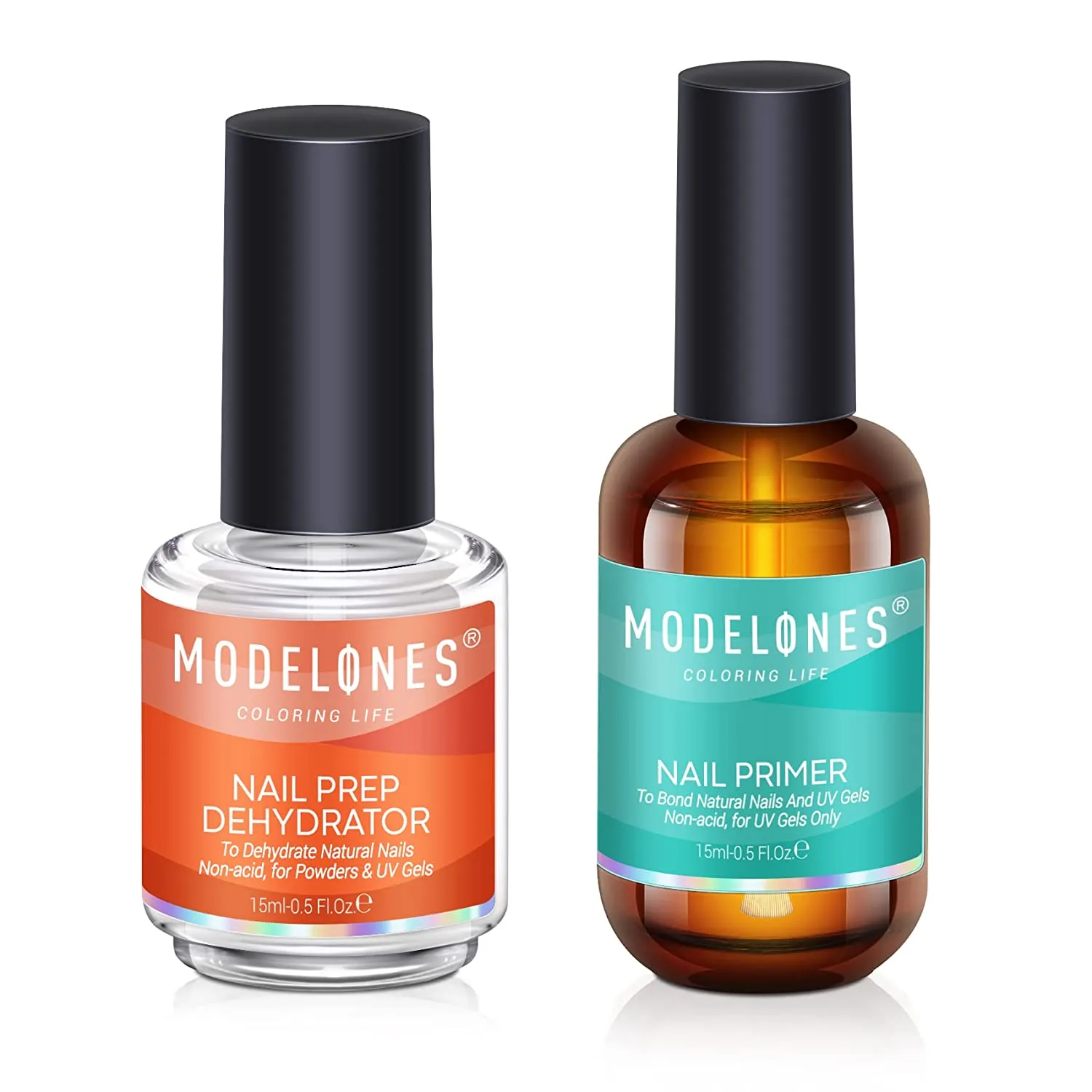 Modelones 15ml Gel Nail Polish Top Coat Set, No Wipe Base and Top Coat, Nail Starter Kit Gloss Shiny Clear Base Top Coat Gel Long Lasting for 28 Days