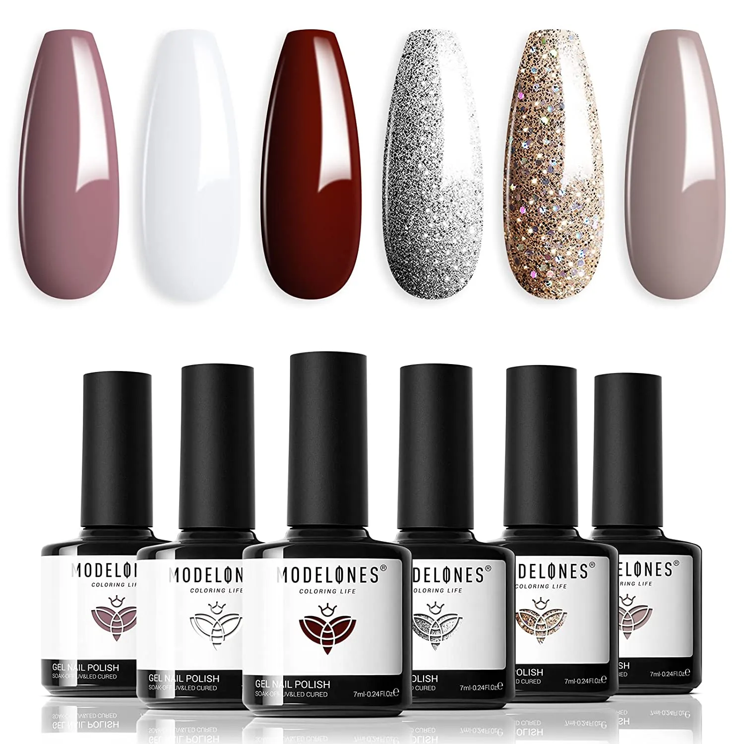 Modelones Color Changing Gel Nail Polish Kit - 6 Colors Spring Limited Edition 10ml Glitter Mood Temperature Change Gel Nail Polish Set Soak Off Gel Polish Nail Art Manicure DIY Salon Gift for Women