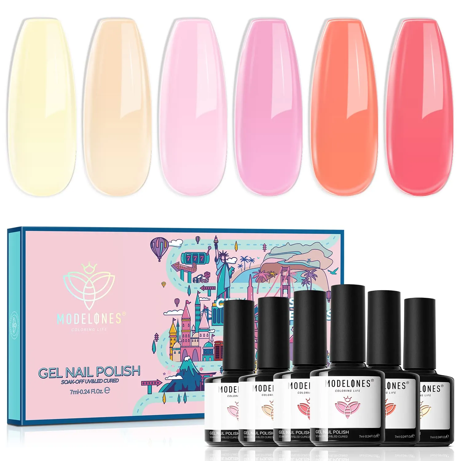 Modelones Gel Nail Polish Set- 6 Colors Nude Gel Polish All Seasons Skin Tones Pink Neutral Brown Gel Polish Kit, Soak Off LED Gel Nail Kit Manicure DIY Nail Art Home Salon Easter Gifts for Women Mom