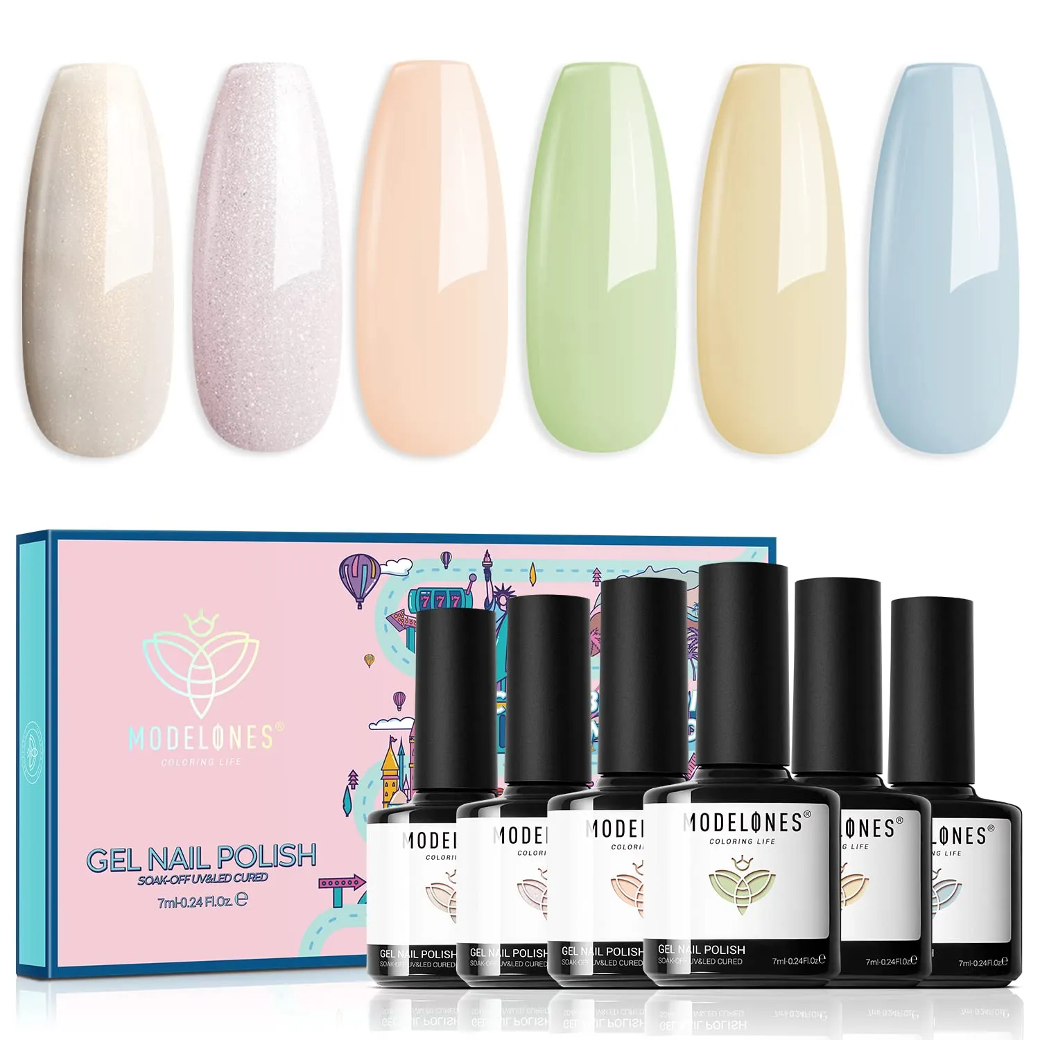 Modelones Gel Nail Polish Set- 6 Colors Nude Gel Polish All Seasons Skin Tones Pink Neutral Brown Gel Polish Kit, Soak Off LED Gel Nail Kit Manicure DIY Nail Art Home Salon Easter Gifts for Women Mom