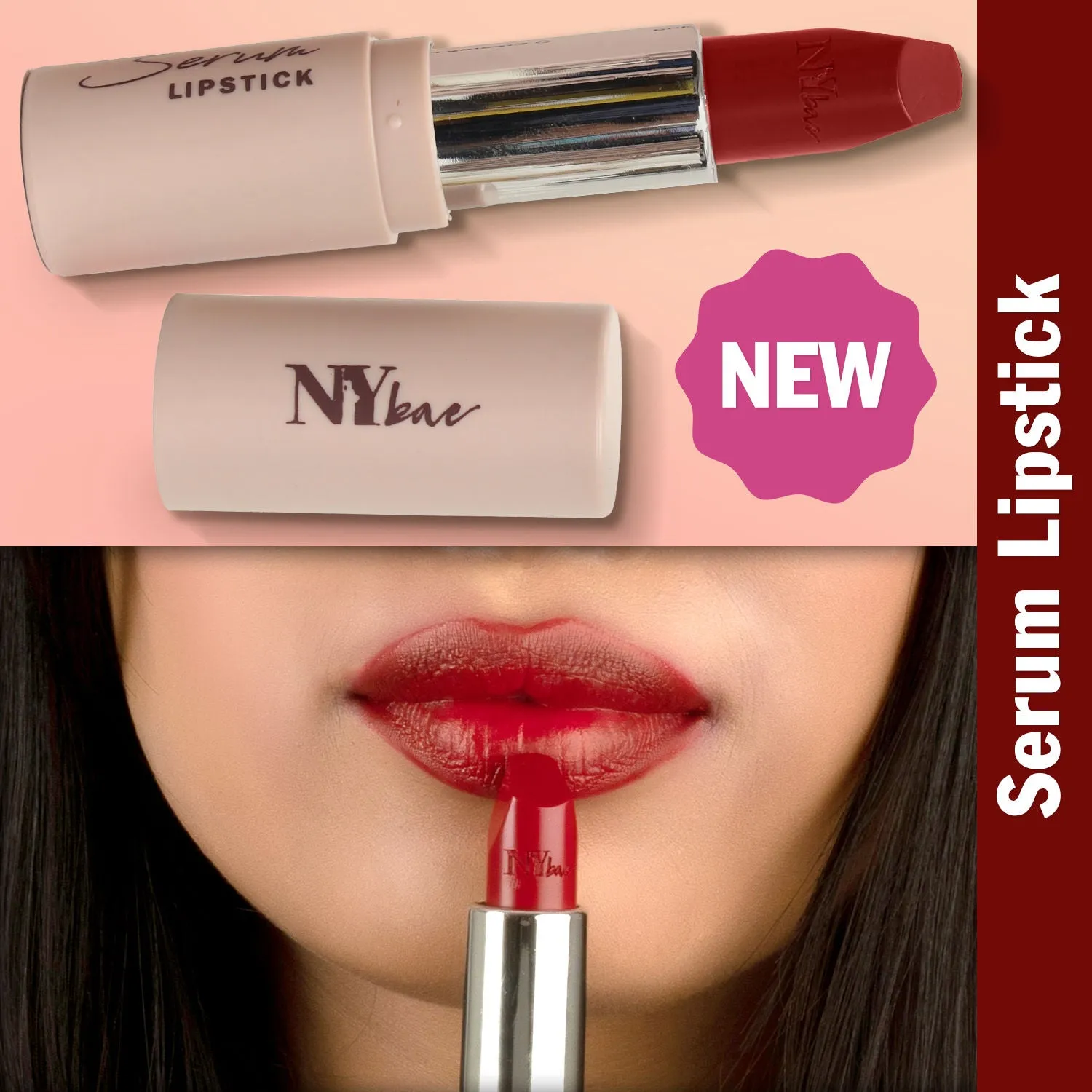 NY Bae Runway Serum Lipstick - Cherry Lake 10 (4.8 g) | Red | Highly Pigmented | Vitamin E & Fruit Oils | Lightweight | Non-Drying