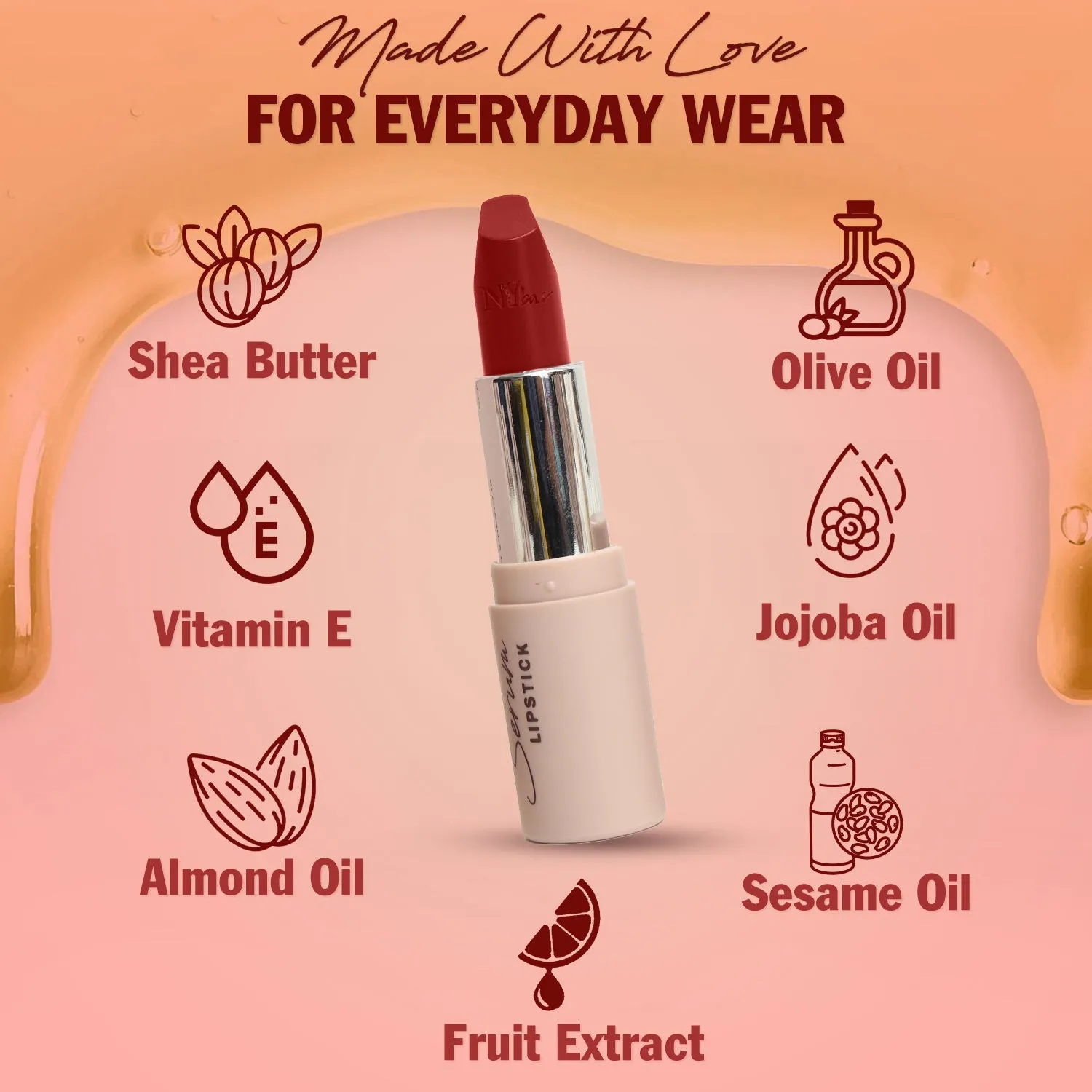NY Bae Runway Serum Lipstick - Cherry Lake 10 (4.8 g) | Red | Highly Pigmented | Vitamin E & Fruit Oils | Lightweight | Non-Drying