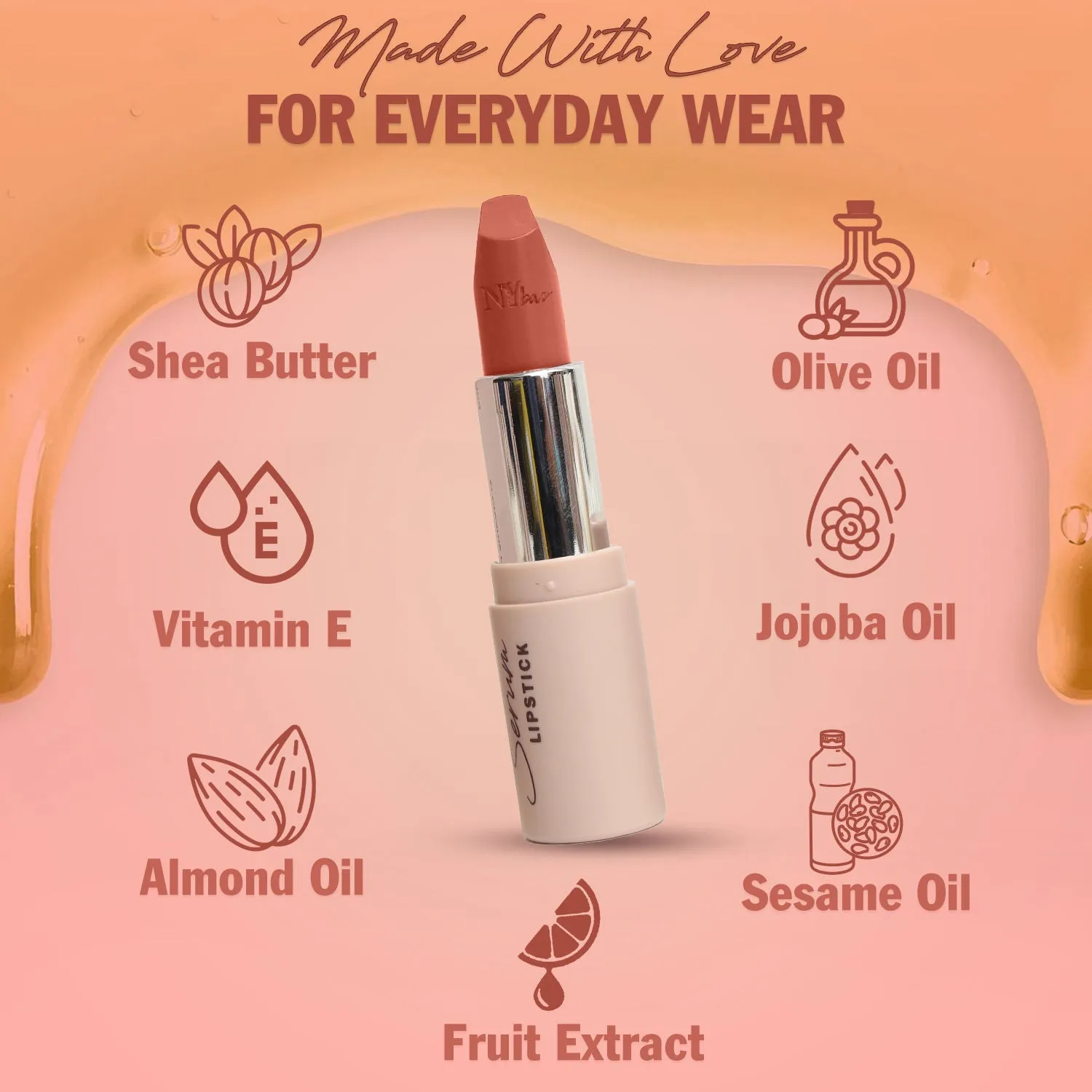 NY Bae Runway Serum Lipstick - Coffee Coast 19 (4.8 g) | Brown | Highly Pigmented | Vitamin E & Fruit Oils | Lightweight | Non-Drying