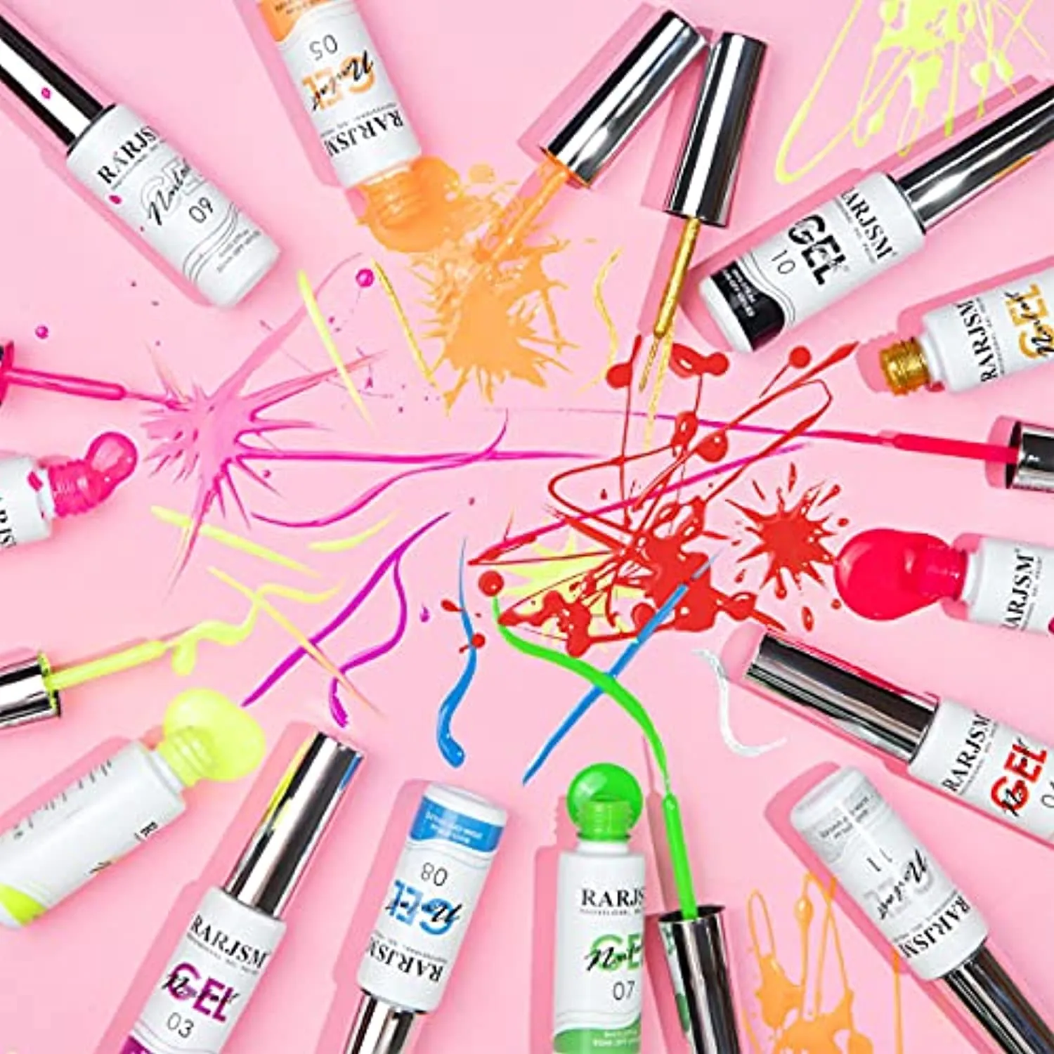 RARJSM Painted Gel Nail Polish Set, Line Art Gel 12 Colors Neon Pink Yellow Green Glitter Sliver Gold Nail Art Painting Gel Manicure Tools DIY Drawing Nail Gel for Line UV LED Required