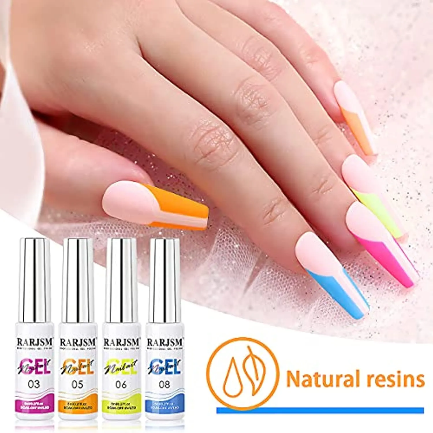 RARJSM Painted Gel Nail Polish Set, Line Art Gel 12 Colors Neon Pink Yellow Green Glitter Sliver Gold Nail Art Painting Gel Manicure Tools DIY Drawing Nail Gel for Line UV LED Required