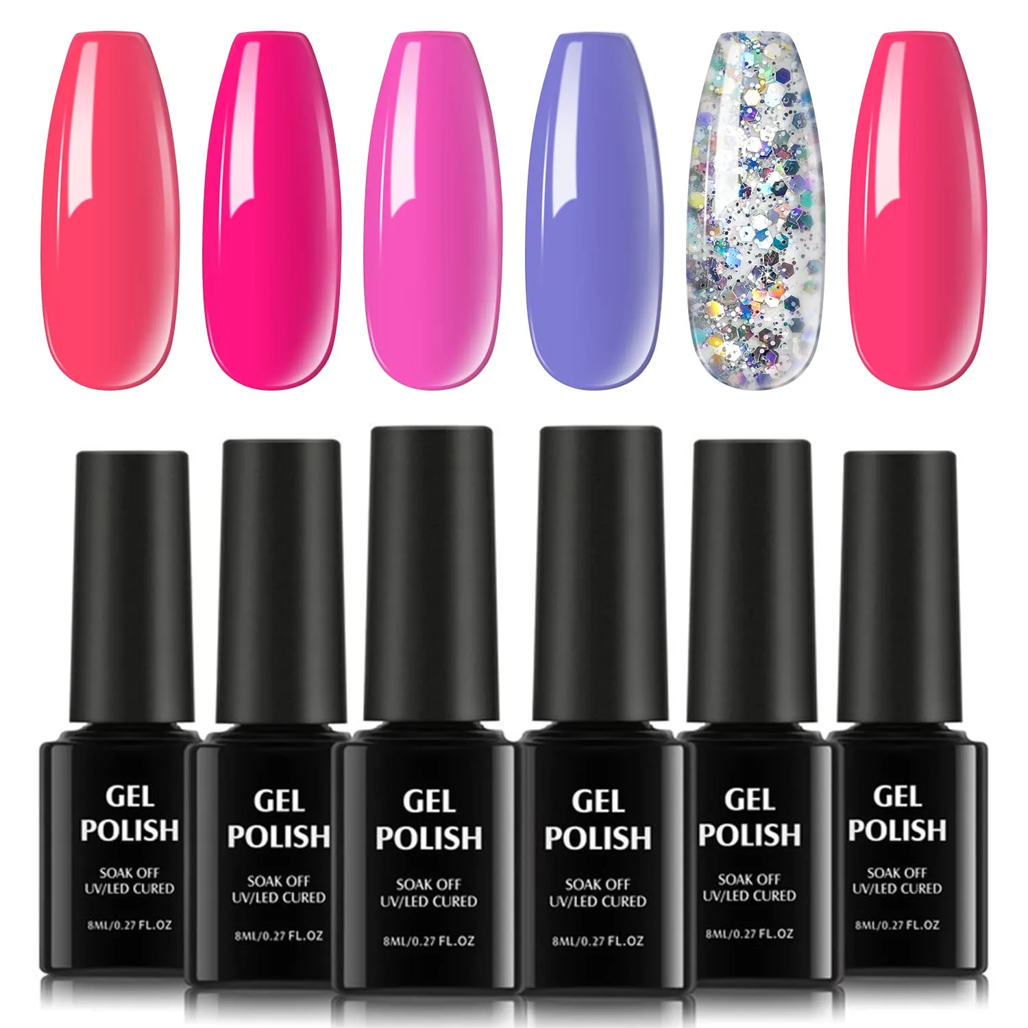 TOMICCA Dark Red Gel Nail Polish Set, Pink Red Silver Cherry Burgundy 6 Dark Colors, Soak Off UV LED, DIY at Home Starter Kit & Nail Art Salon Professional, Acrylic Nail Kit Gel Polish Non - Toxic - 6×8ml