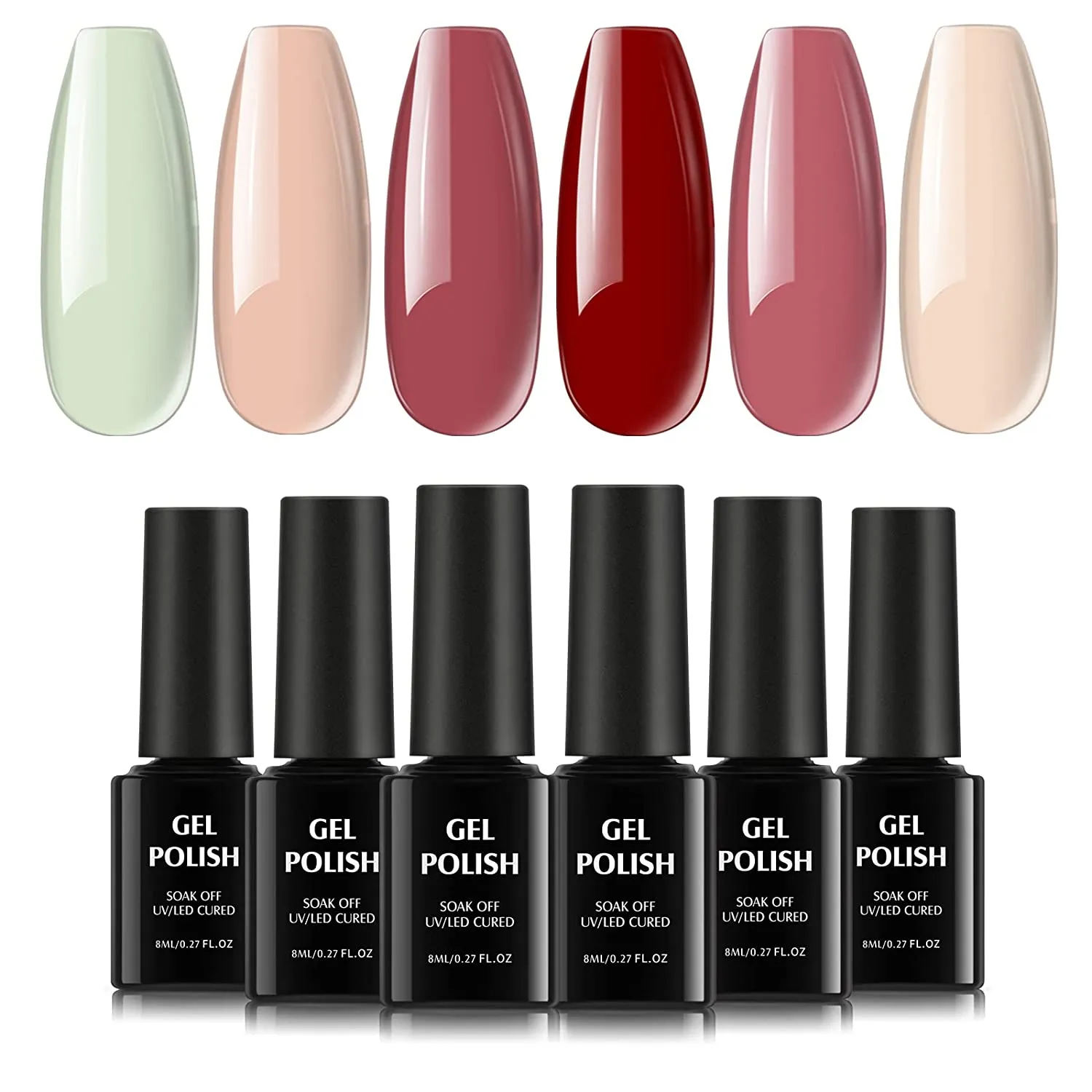 TOMICCA Dark Red Gel Nail Polish Set, Pink Red Silver Cherry Burgundy 6 Dark Colors, Soak Off UV LED, DIY at Home Starter Kit & Nail Art Salon Professional, Acrylic Nail Kit Gel Polish Non - Toxic - 6×8ml
